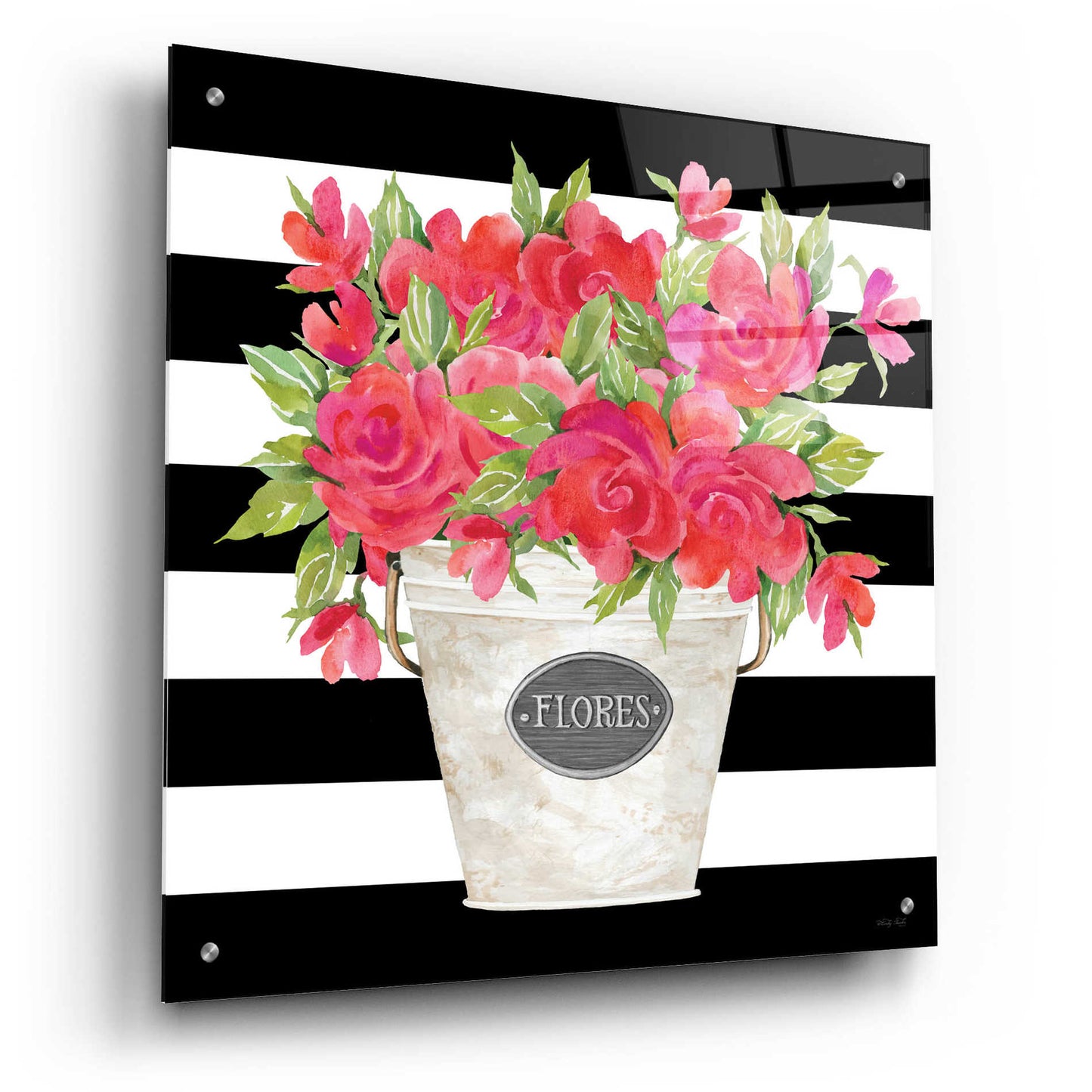 Epic Art 'Fuchsia Flores Stripes' by Cindy Jacobs, Acrylic Glass Wall Art,24x24