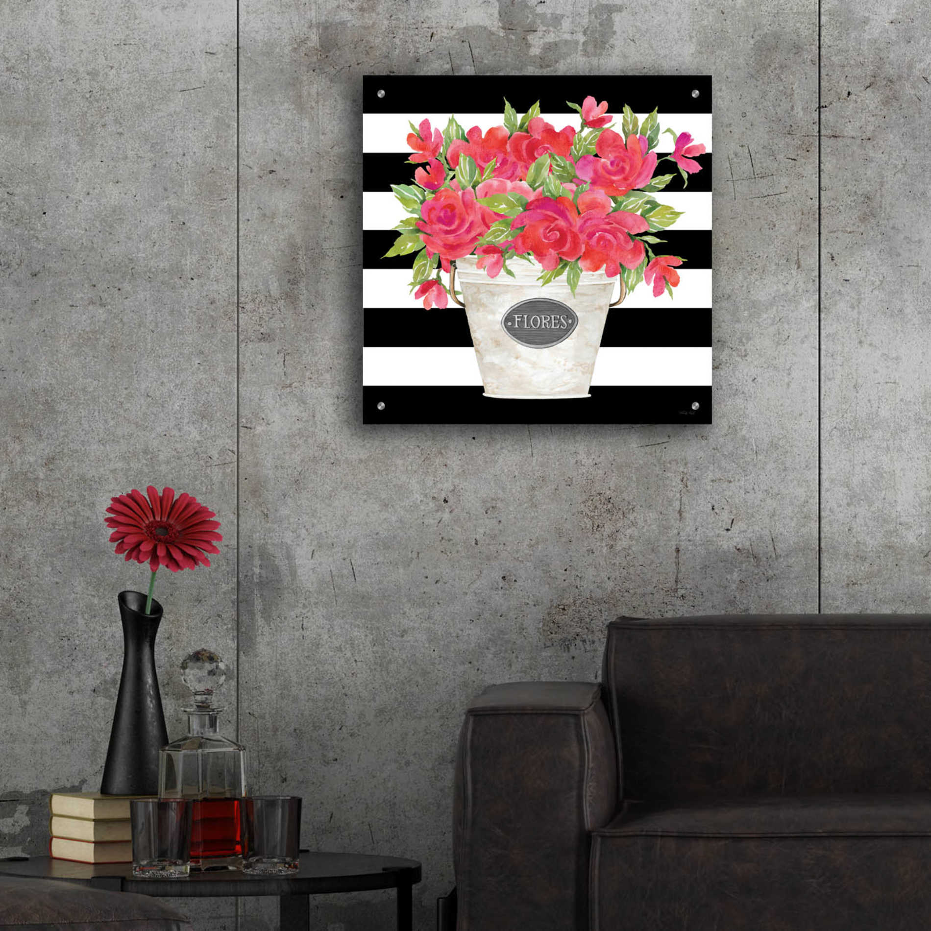 Epic Art 'Fuchsia Flores Stripes' by Cindy Jacobs, Acrylic Glass Wall Art,24x24