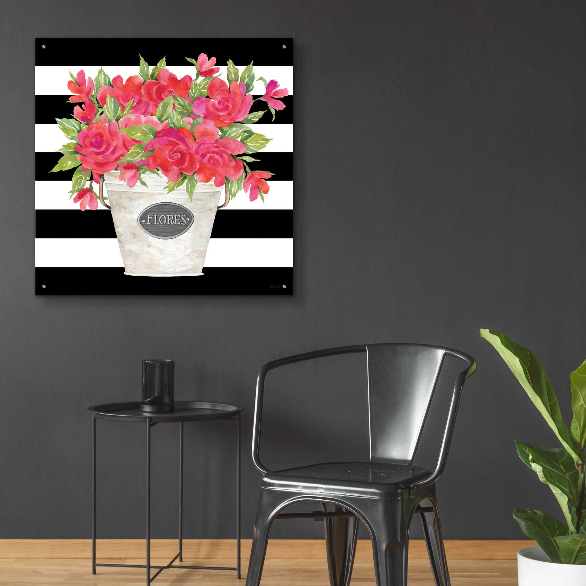 Epic Art 'Fuchsia Flores Stripes' by Cindy Jacobs, Acrylic Glass Wall Art,36x36