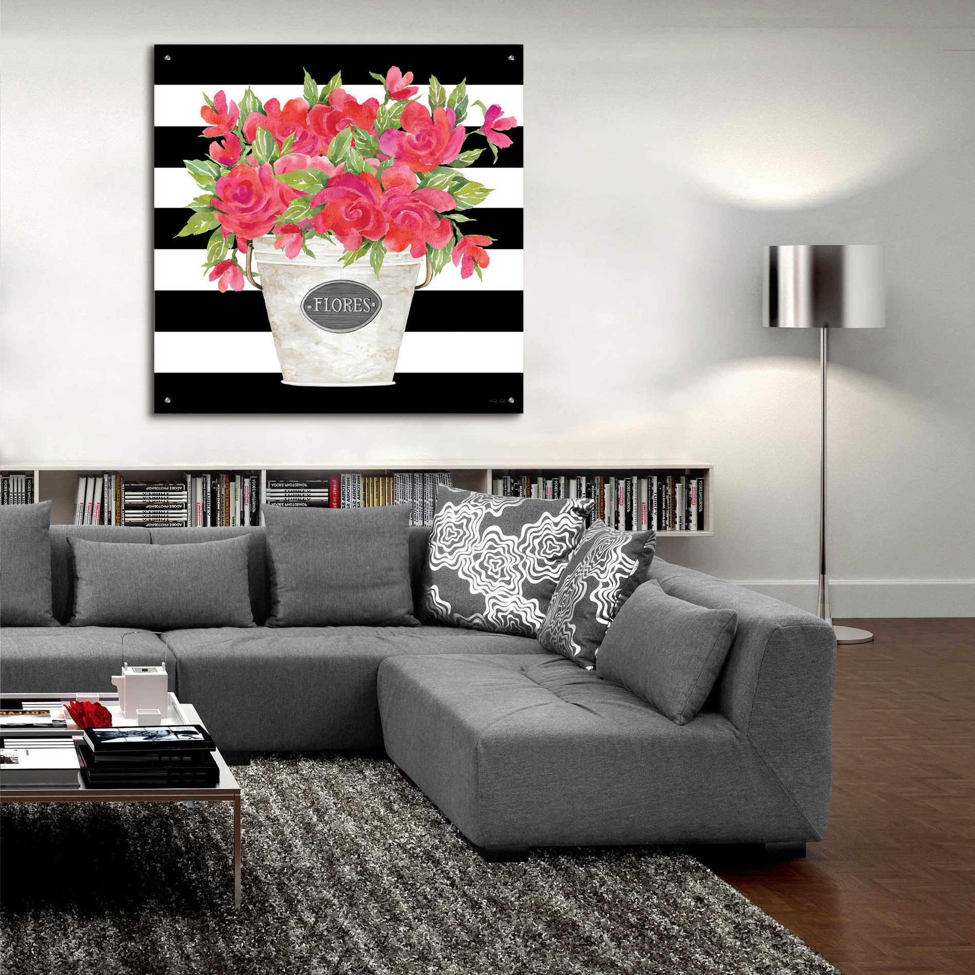 Epic Art 'Fuchsia Flores Stripes' by Cindy Jacobs, Acrylic Glass Wall Art,36x36