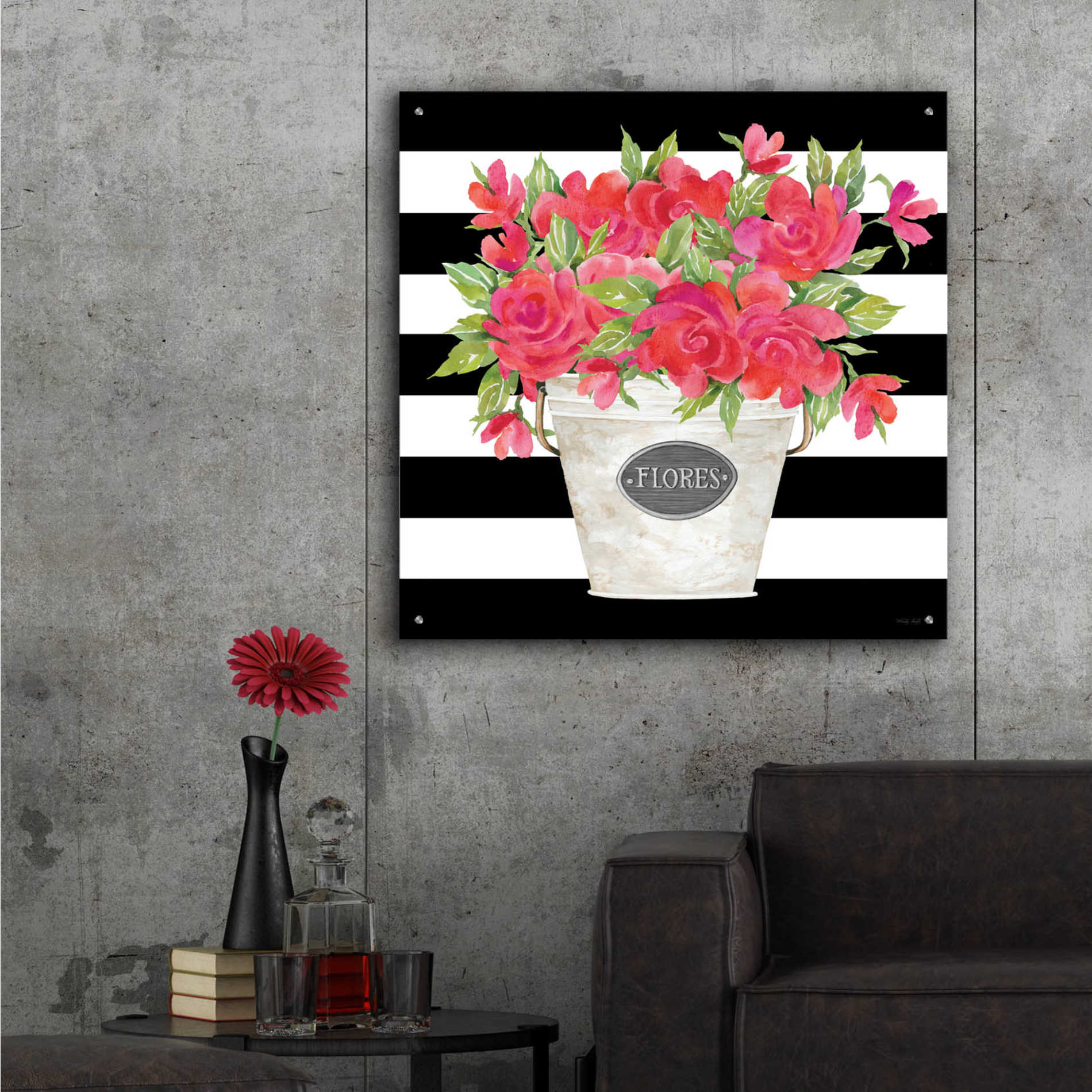 Epic Art 'Fuchsia Flores Stripes' by Cindy Jacobs, Acrylic Glass Wall Art,36x36