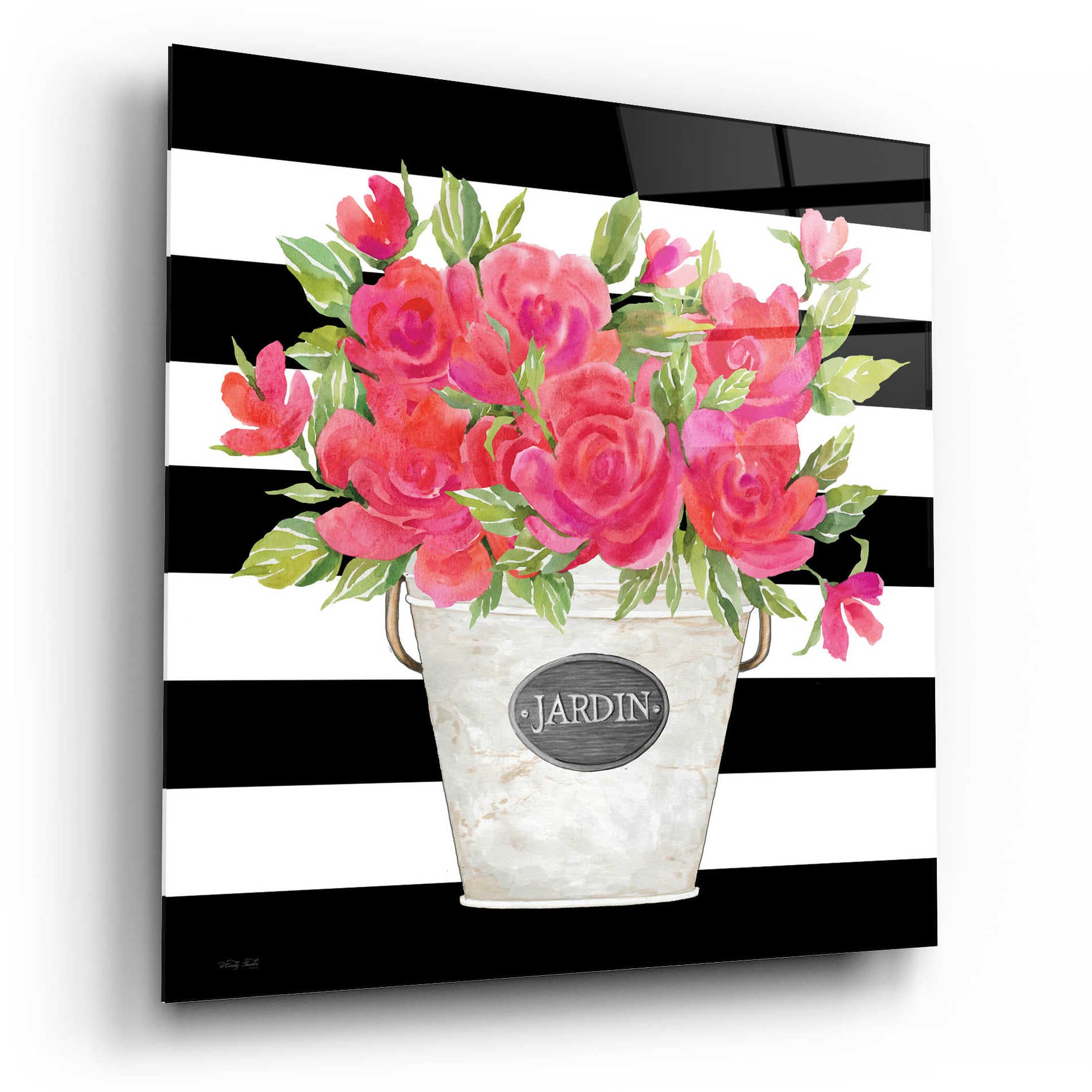 Epic Art 'Fuchsia Jardin Stripes' by Cindy Jacobs, Acrylic Glass Wall Art,12x12