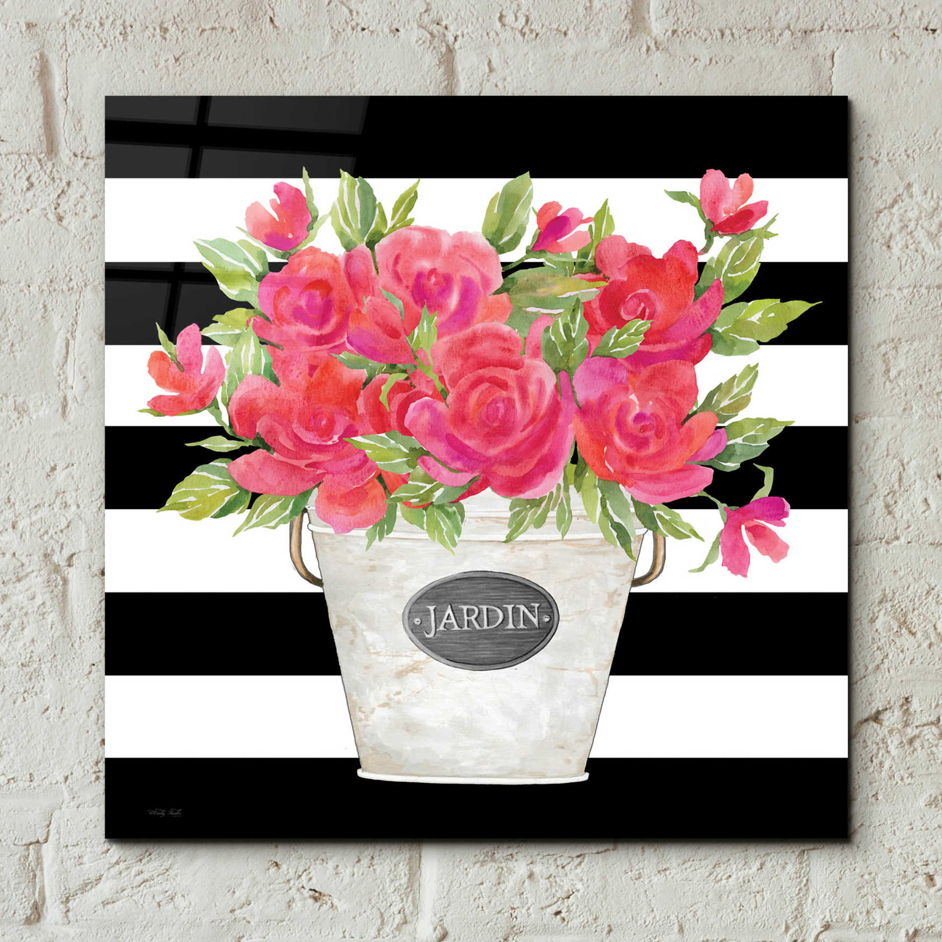 Epic Art 'Fuchsia Jardin Stripes' by Cindy Jacobs, Acrylic Glass Wall Art,12x12