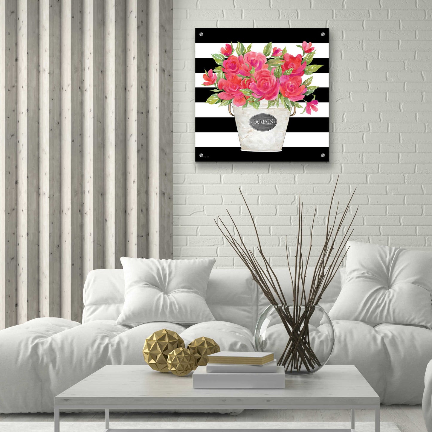 Epic Art 'Fuchsia Jardin Stripes' by Cindy Jacobs, Acrylic Glass Wall Art,24x24