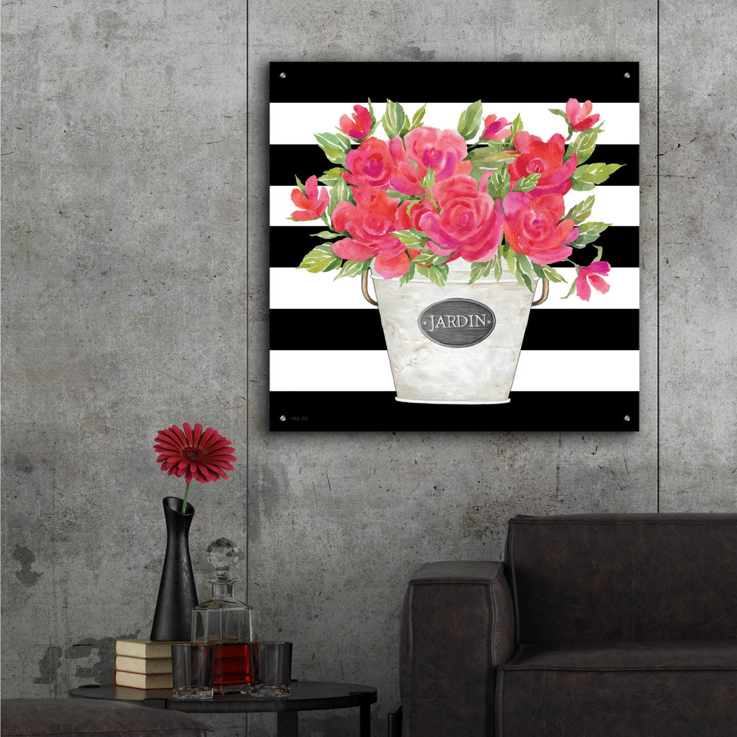 Epic Art 'Fuchsia Jardin Stripes' by Cindy Jacobs, Acrylic Glass Wall Art,36x36