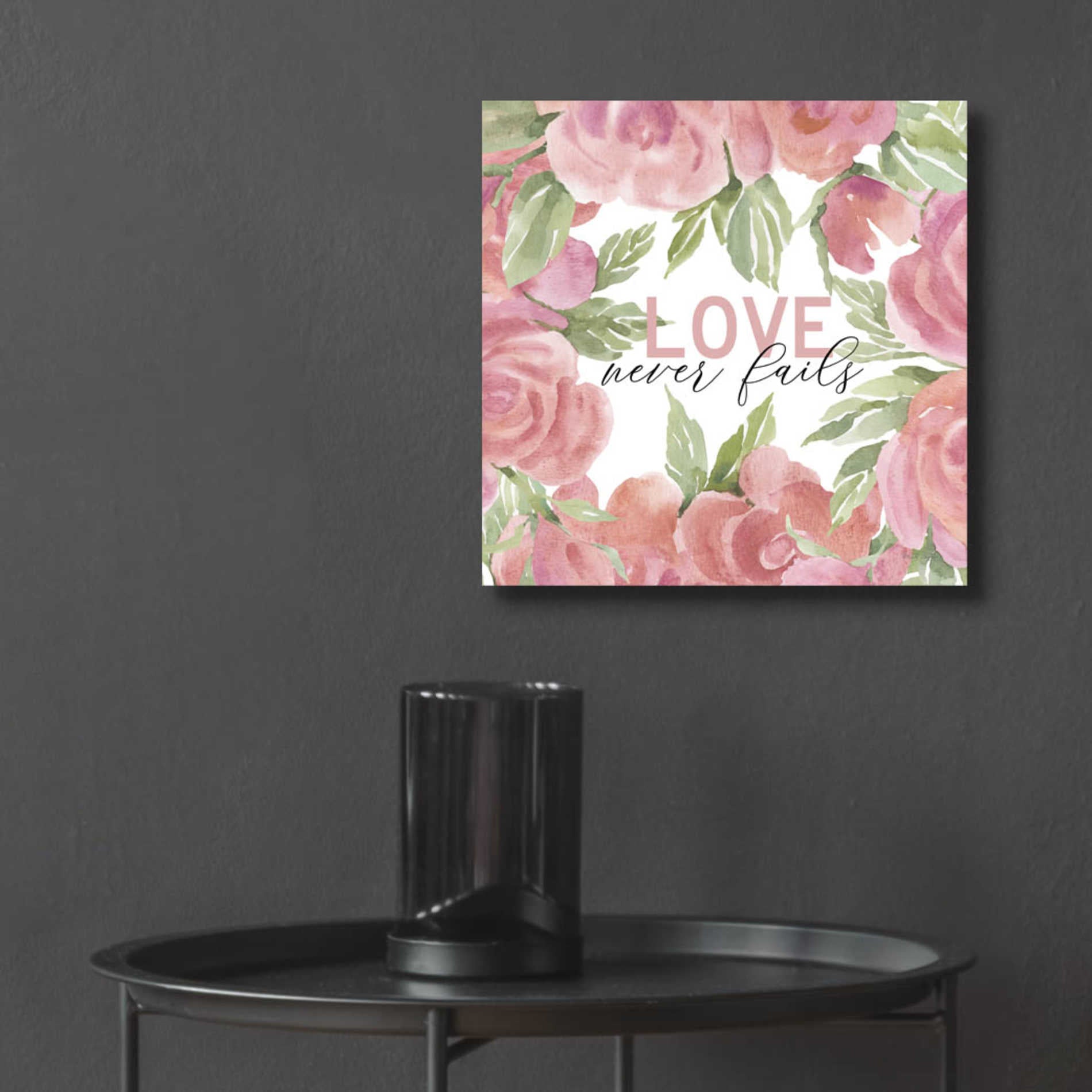 Epic Art 'Love Never Fails Roses' by Cindy Jacobs, Acrylic Glass Wall Art,12x12