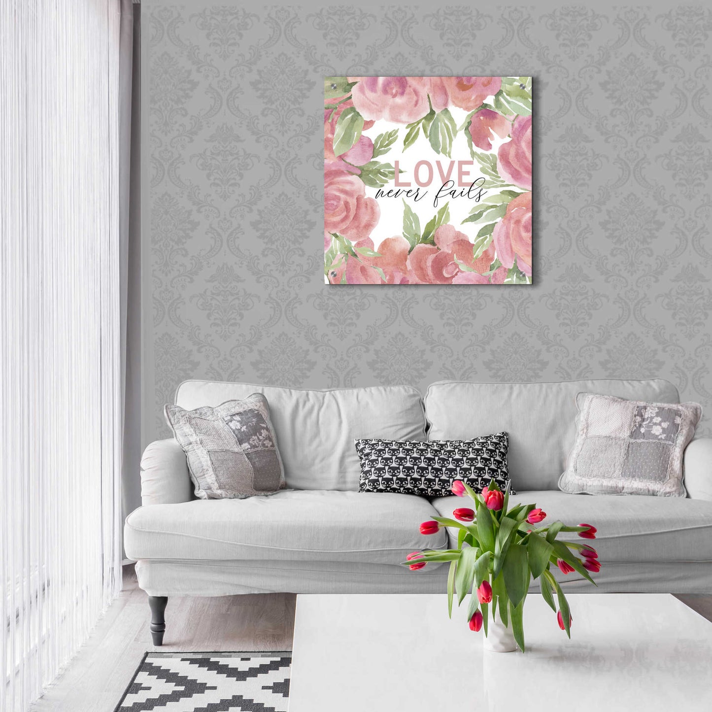 Epic Art 'Love Never Fails Roses' by Cindy Jacobs, Acrylic Glass Wall Art,24x24