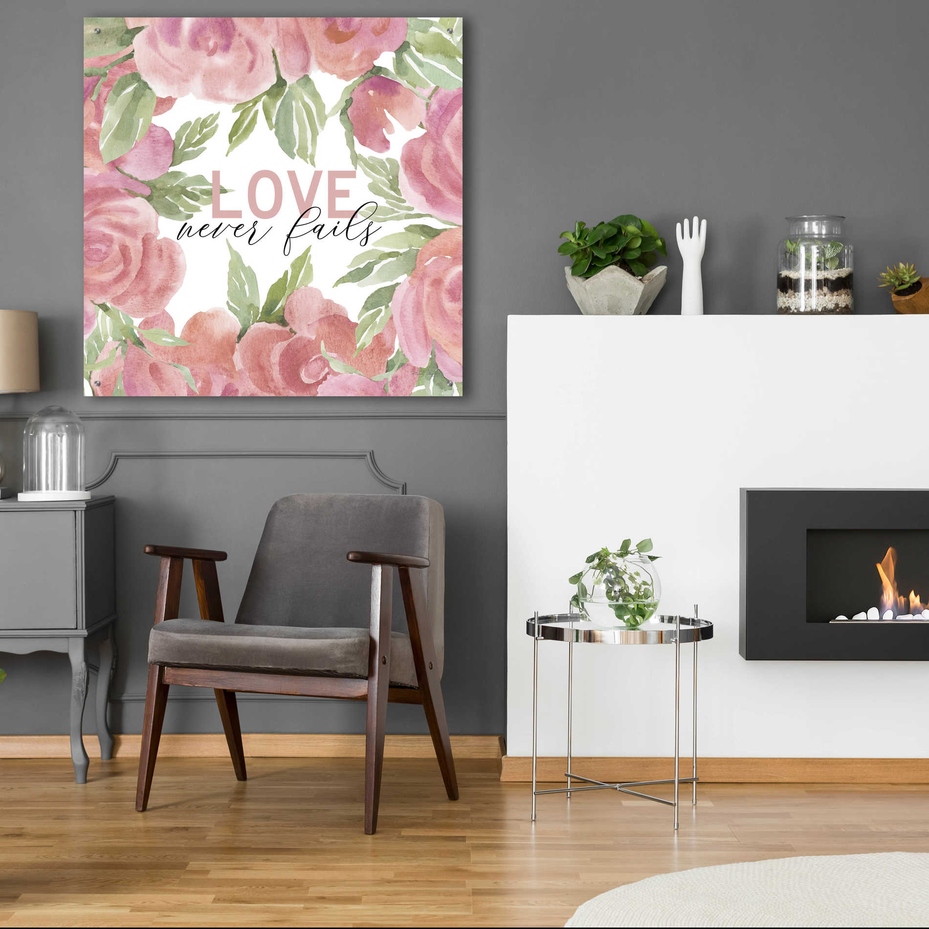 Epic Art 'Love Never Fails Roses' by Cindy Jacobs, Acrylic Glass Wall Art,36x36