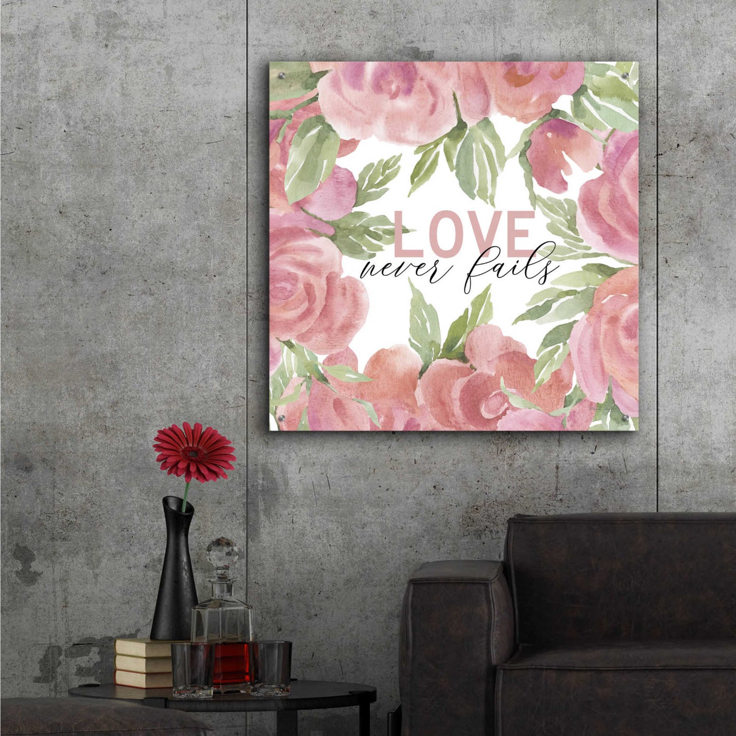 Epic Art 'Love Never Fails Roses' by Cindy Jacobs, Acrylic Glass Wall Art,36x36