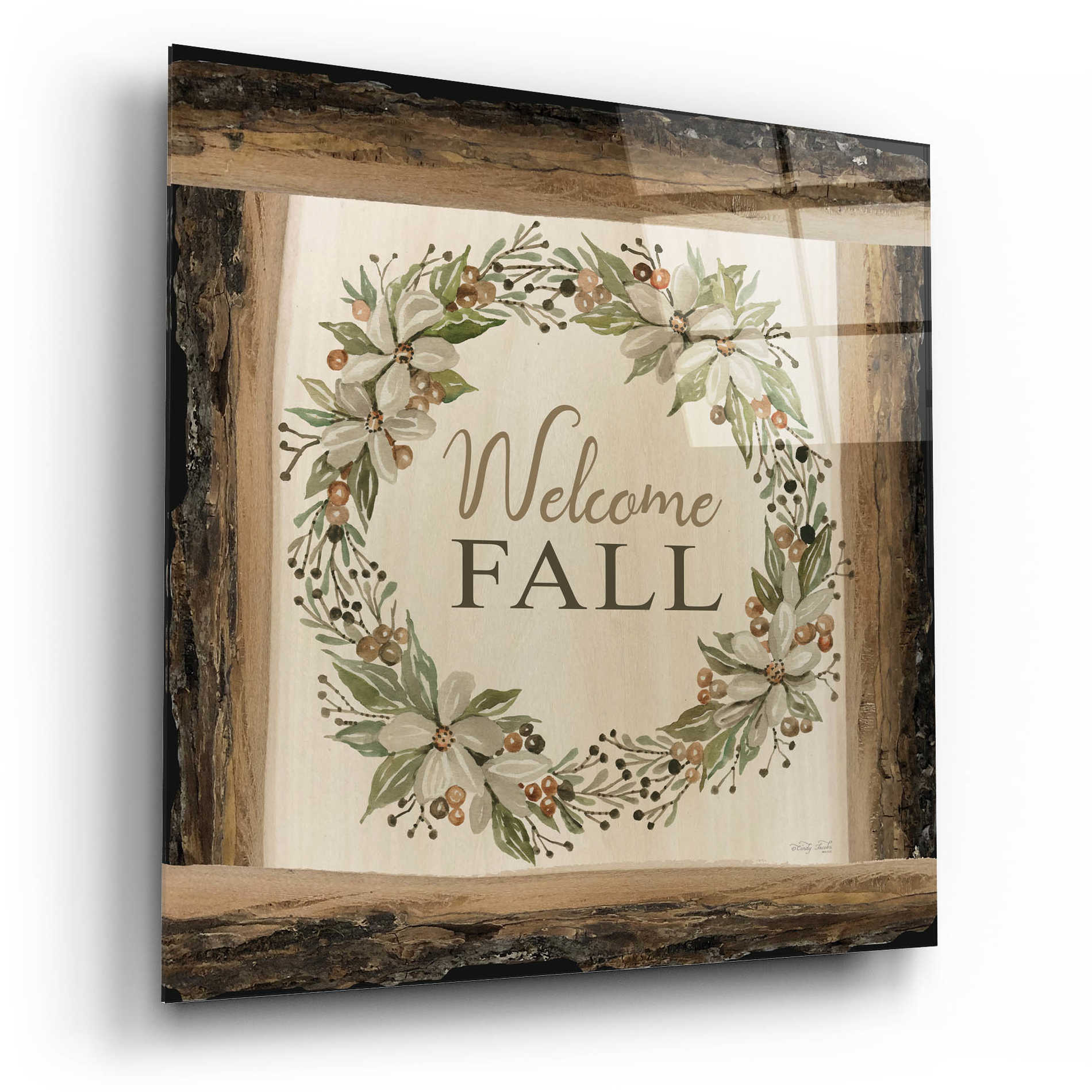 Epic Art 'Welcome Fall Wreath' by Cindy Jacobs, Acrylic Glass Wall Art,12x12