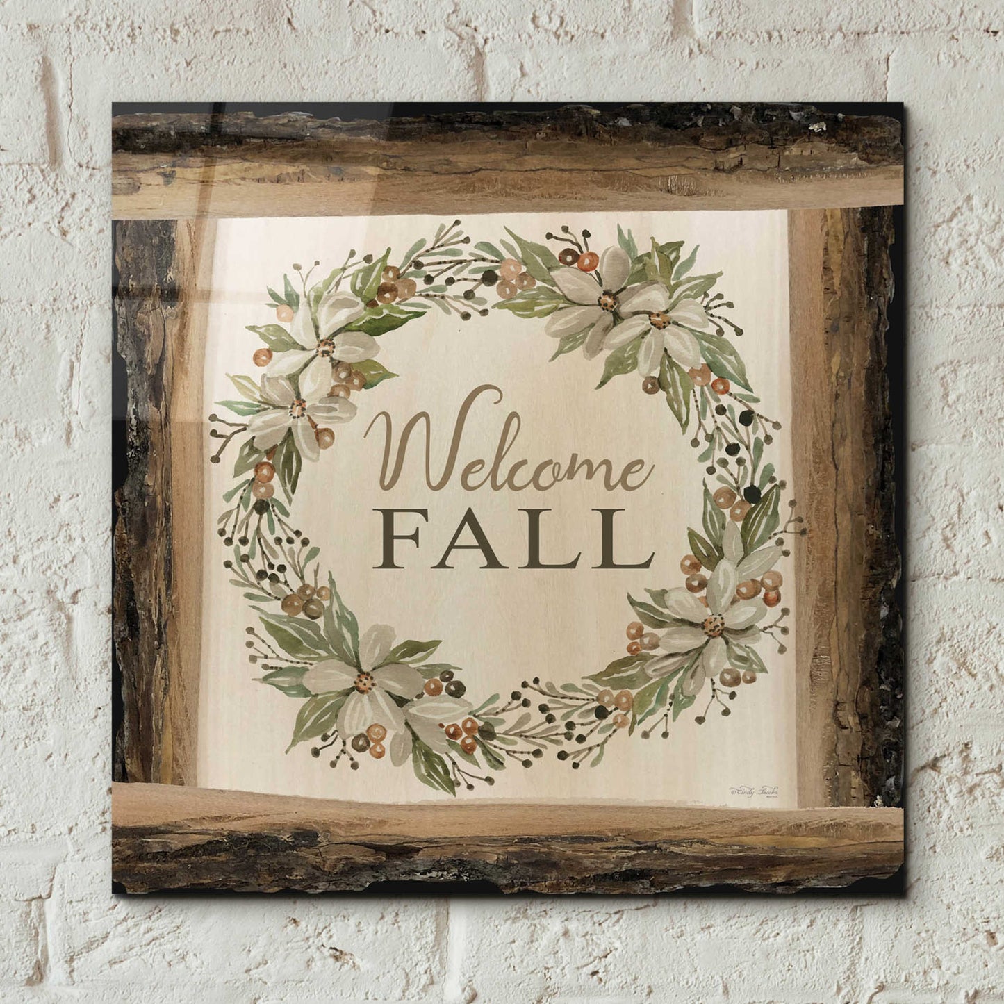 Epic Art 'Welcome Fall Wreath' by Cindy Jacobs, Acrylic Glass Wall Art,12x12