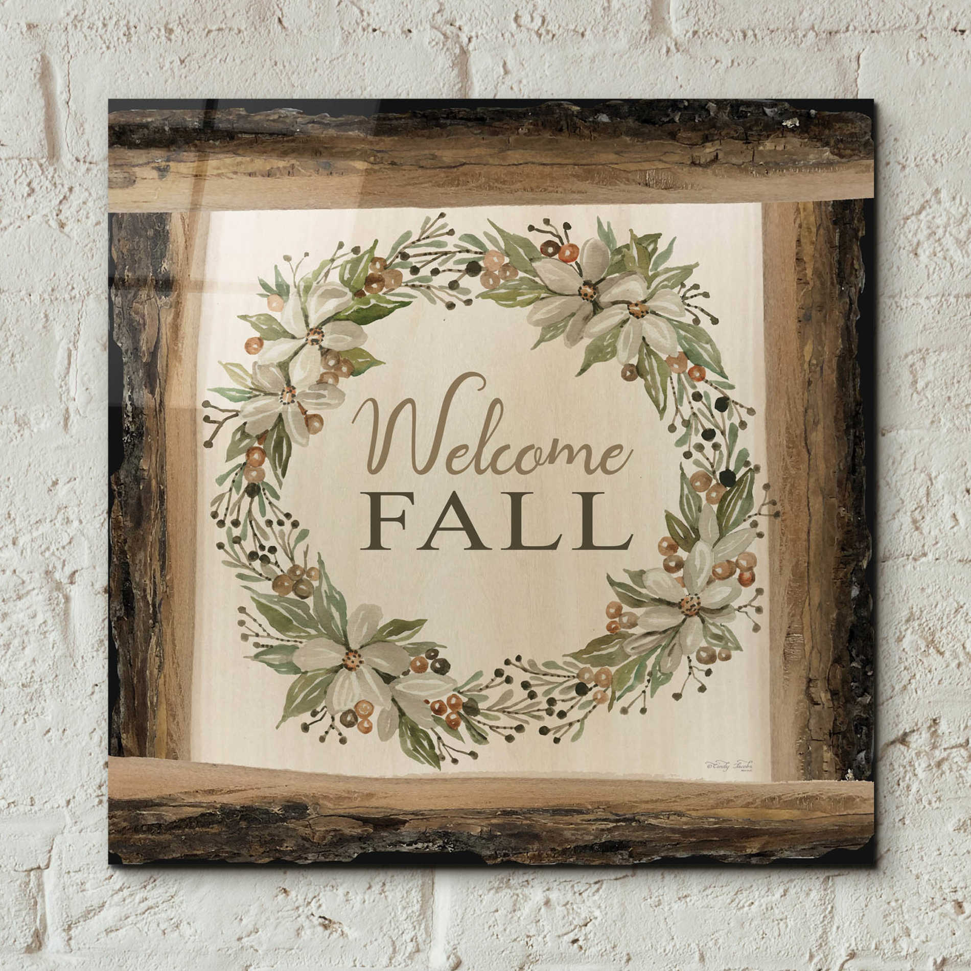 Epic Art 'Welcome Fall Wreath' by Cindy Jacobs, Acrylic Glass Wall Art,12x12