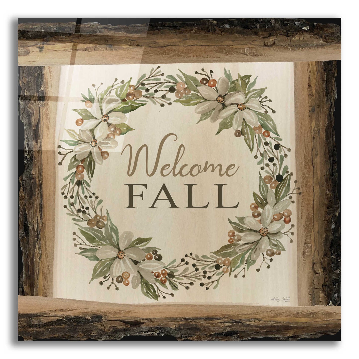 Epic Art 'Welcome Fall Wreath' by Cindy Jacobs, Acrylic Glass Wall Art,12x12