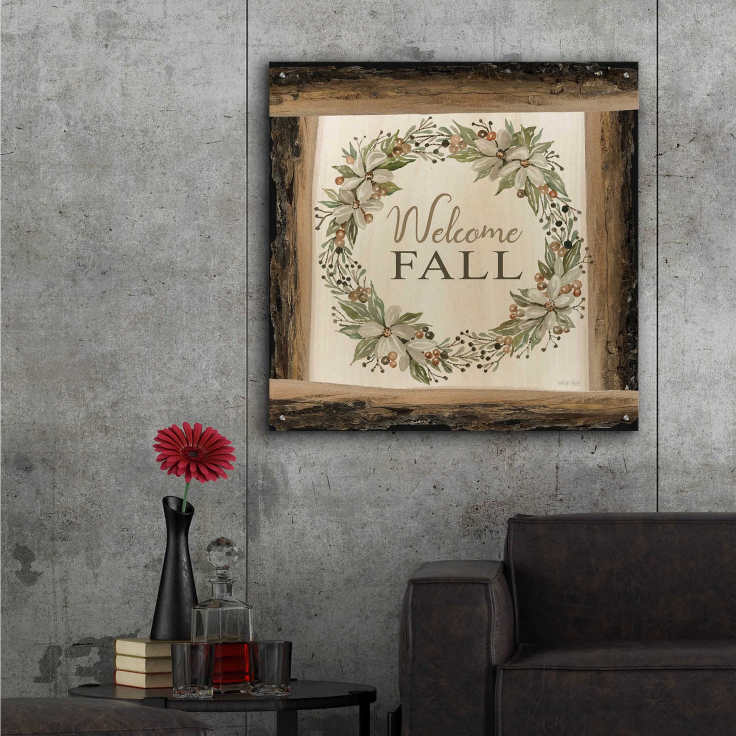 Epic Art 'Welcome Fall Wreath' by Cindy Jacobs, Acrylic Glass Wall Art,36x36