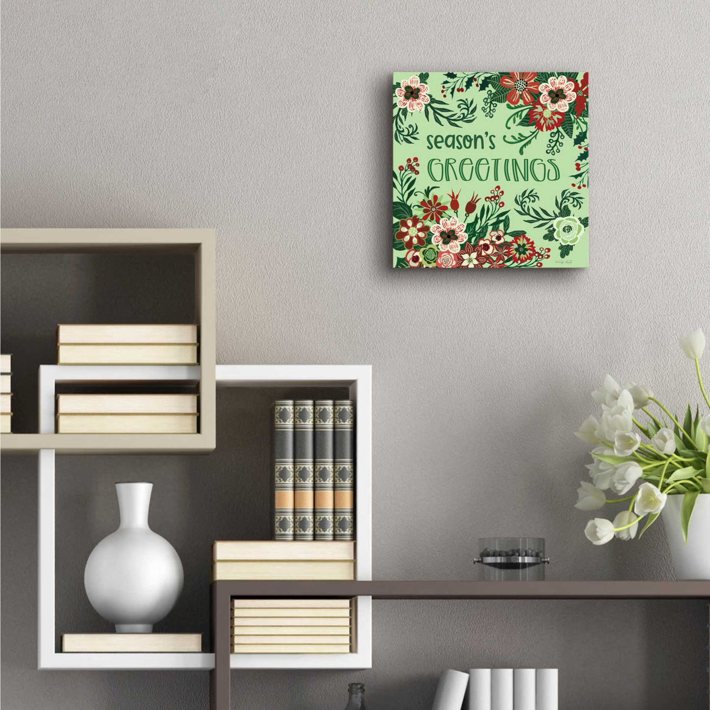 Epic Art 'Season's Greetings Florals' by Cindy Jacobs, Acrylic Glass Wall Art,12x12