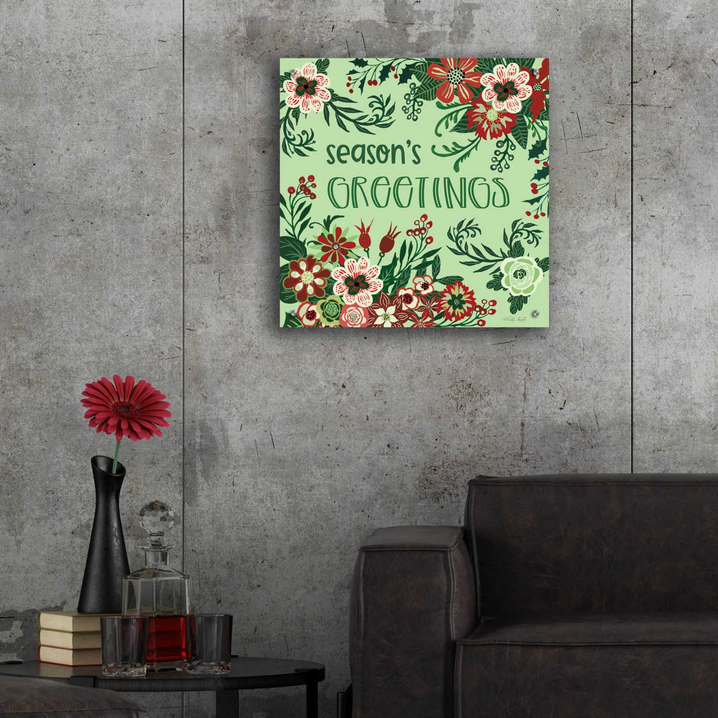 Epic Art 'Season's Greetings Florals' by Cindy Jacobs, Acrylic Glass Wall Art,24x24