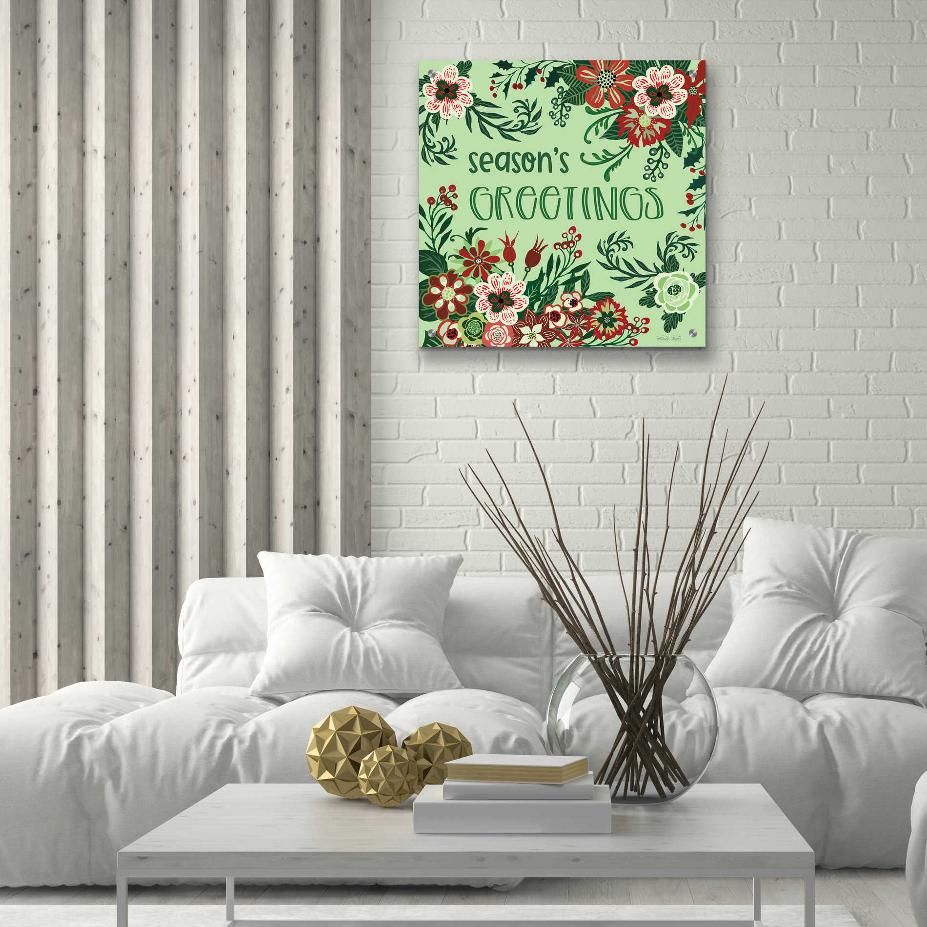 Epic Art 'Season's Greetings Florals' by Cindy Jacobs, Acrylic Glass Wall Art,24x24