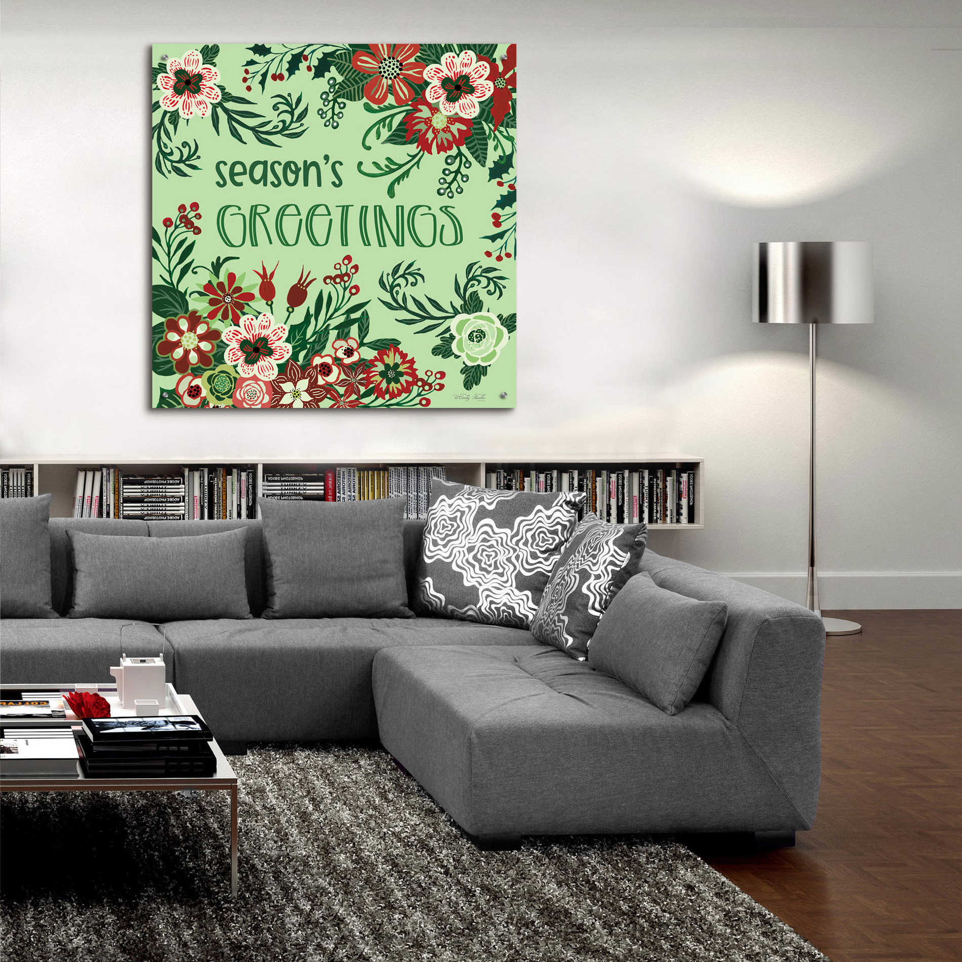 Epic Art 'Season's Greetings Florals' by Cindy Jacobs, Acrylic Glass Wall Art,36x36