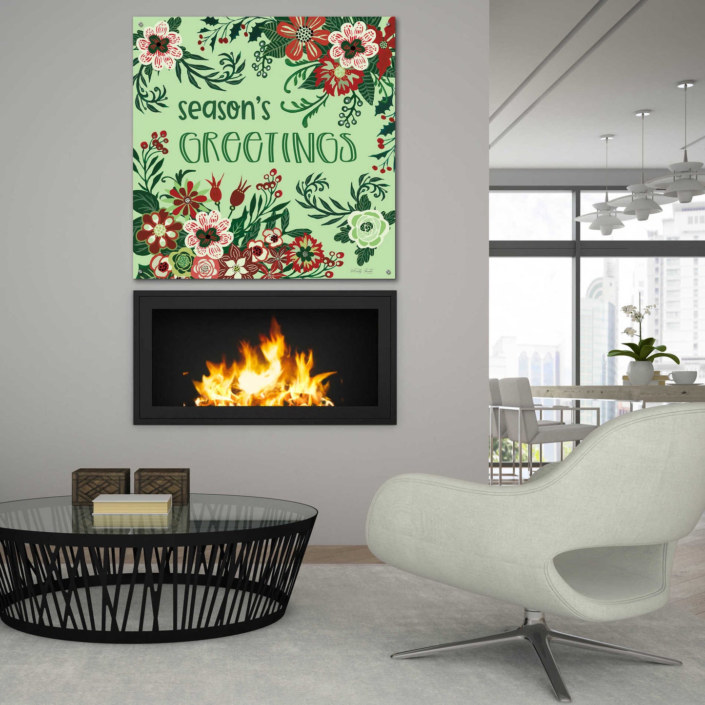 Epic Art 'Season's Greetings Florals' by Cindy Jacobs, Acrylic Glass Wall Art,36x36