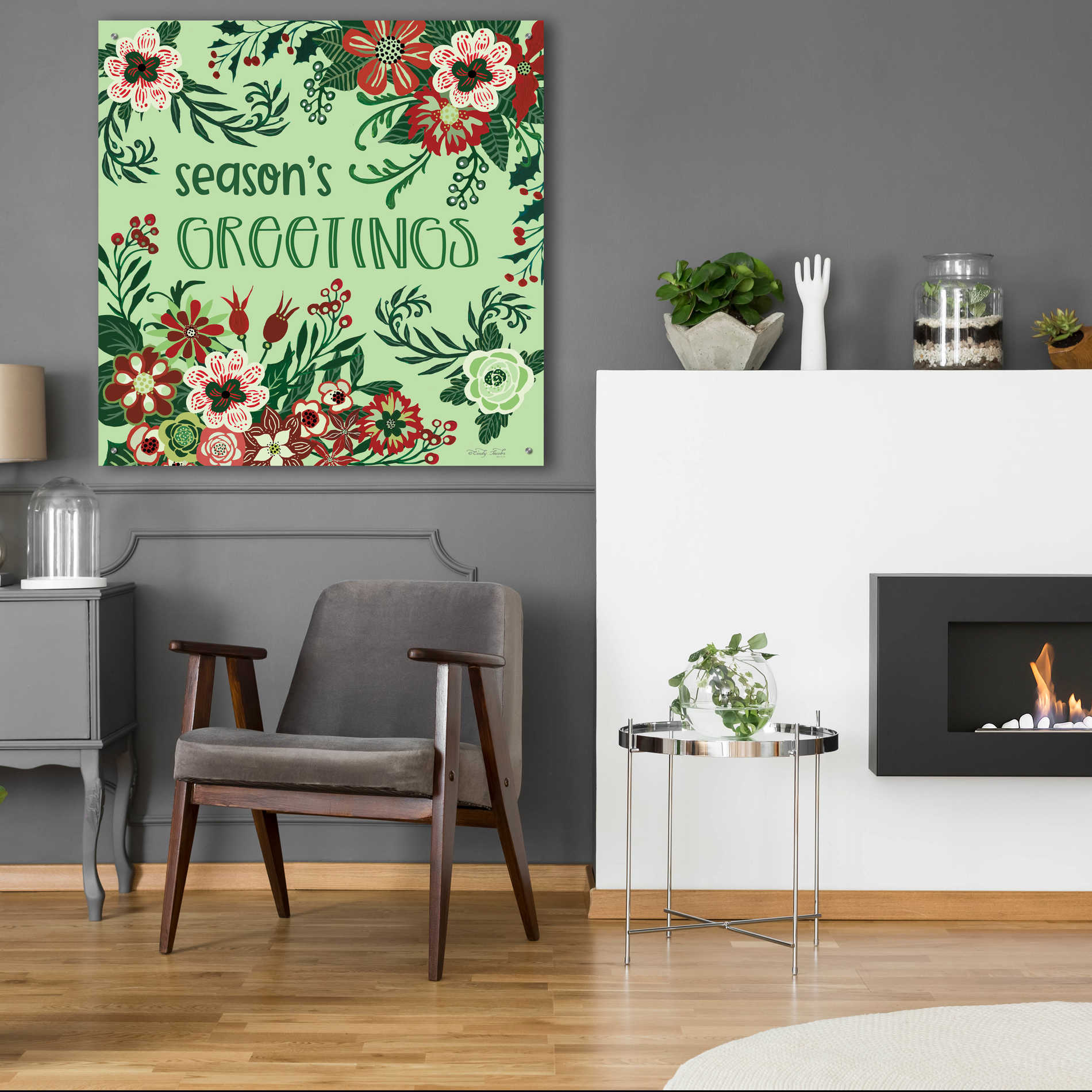 Epic Art 'Season's Greetings Florals' by Cindy Jacobs, Acrylic Glass Wall Art,36x36