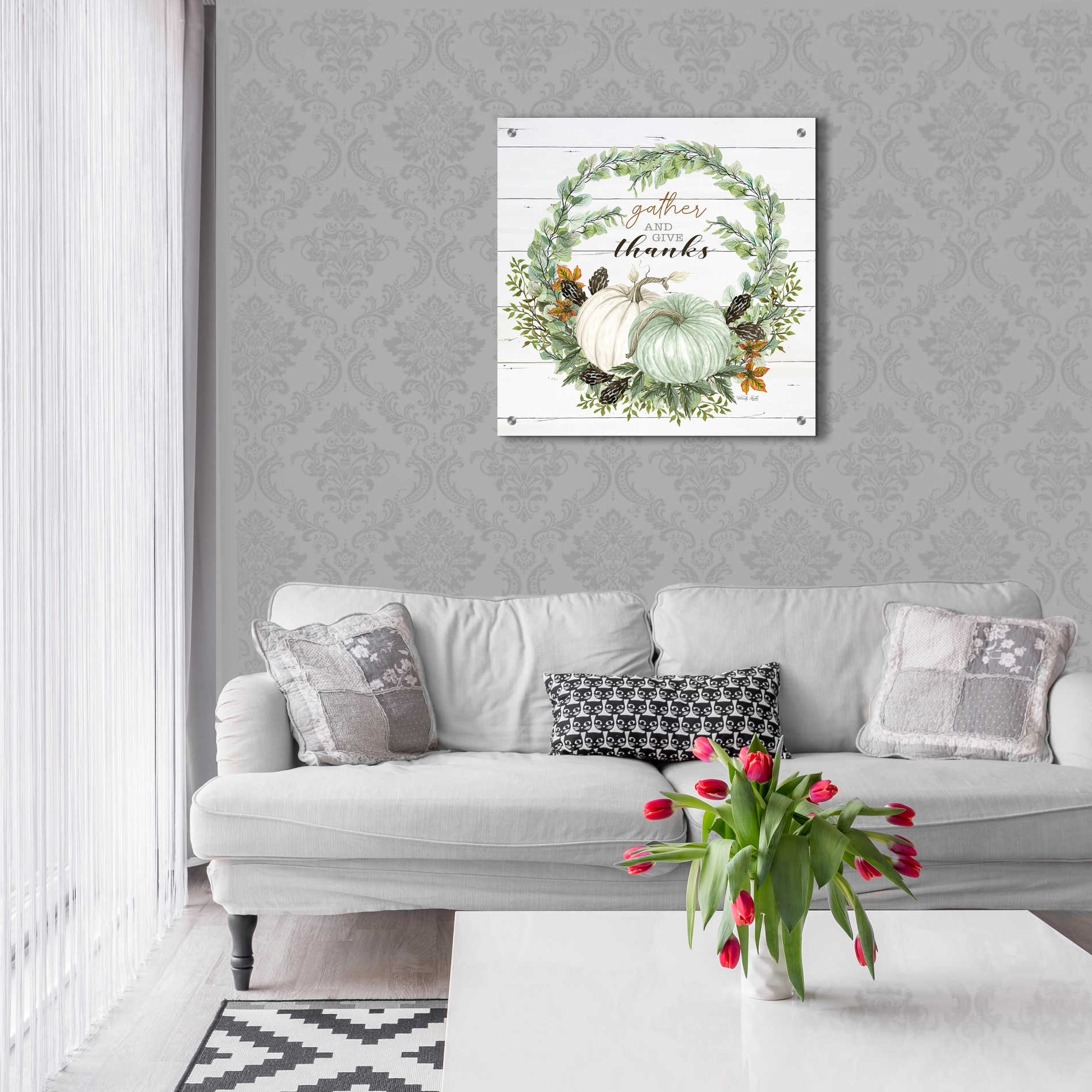 Epic Art 'Gather and Give Thanks Wreath' by Cindy Jacobs, Acrylic Glass Wall Art,24x24