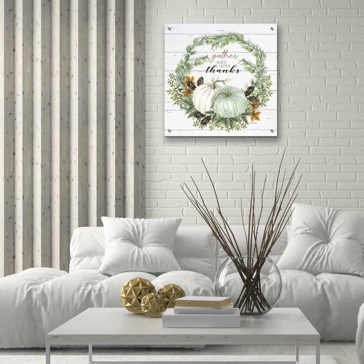 Epic Art 'Gather and Give Thanks Wreath' by Cindy Jacobs, Acrylic Glass Wall Art,24x24