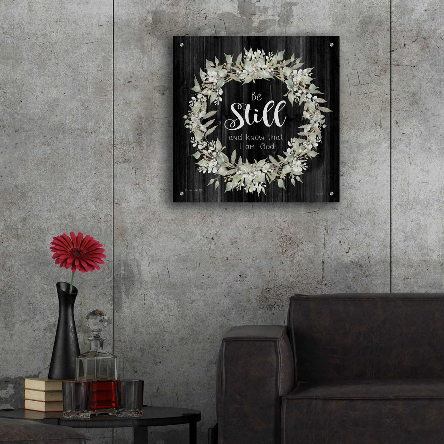 Epic Art 'Be Still and Know Wreath' by Cindy Jacobs, Acrylic Glass Wall Art,24x24