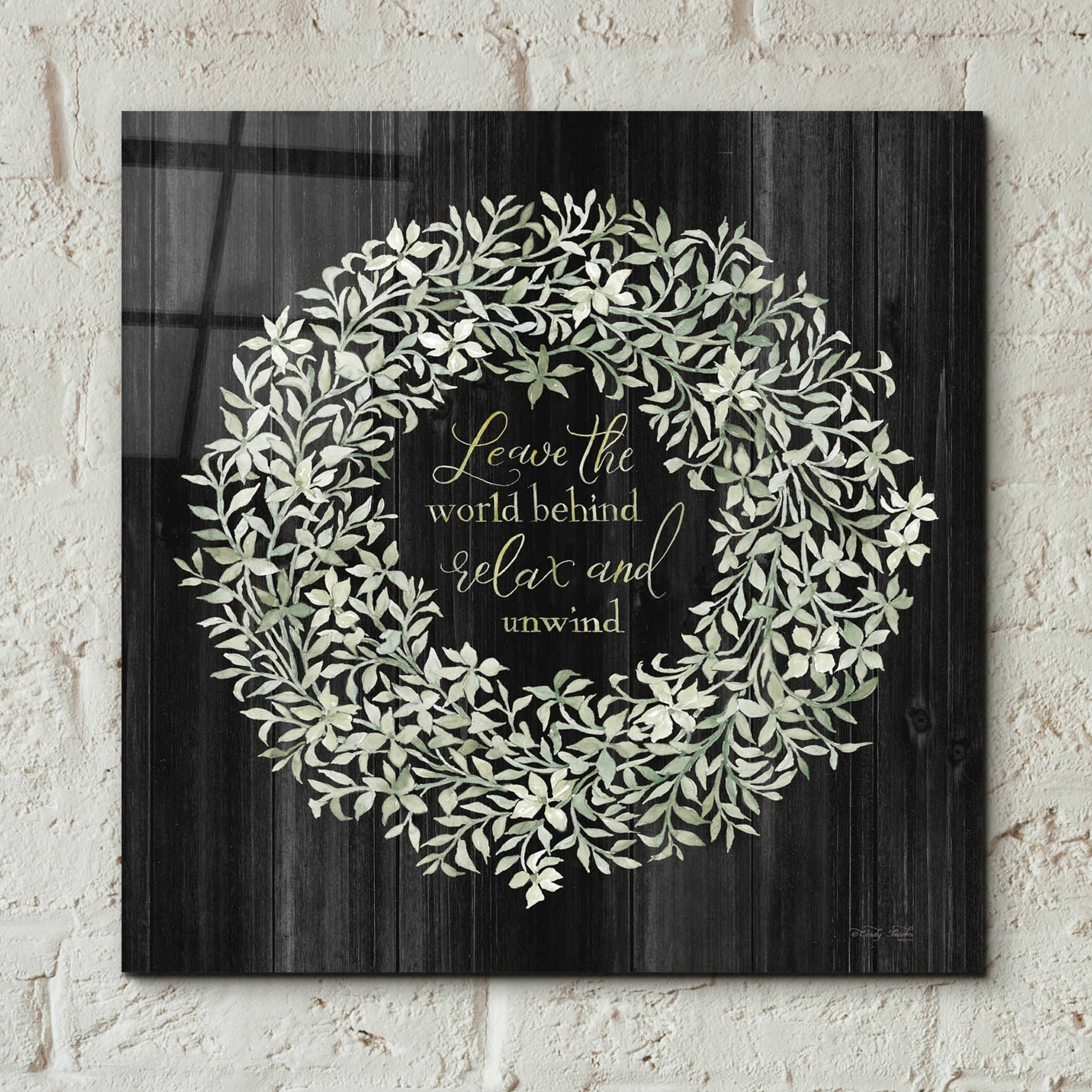 Epic Art 'Leave the World Behind Wreath' by Cindy Jacobs, Acrylic Glass Wall Art,12x12