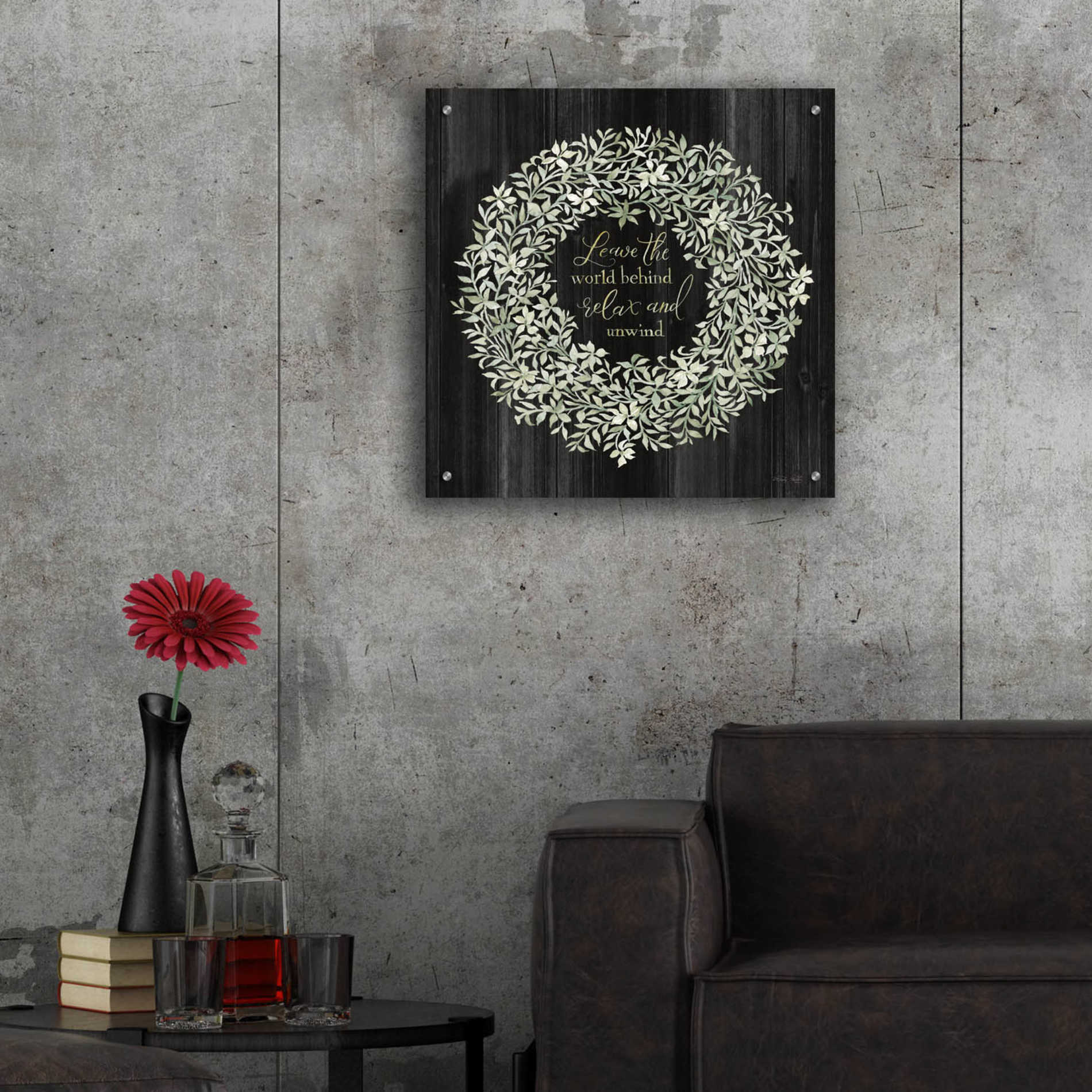 Epic Art 'Leave the World Behind Wreath' by Cindy Jacobs, Acrylic Glass Wall Art,24x24