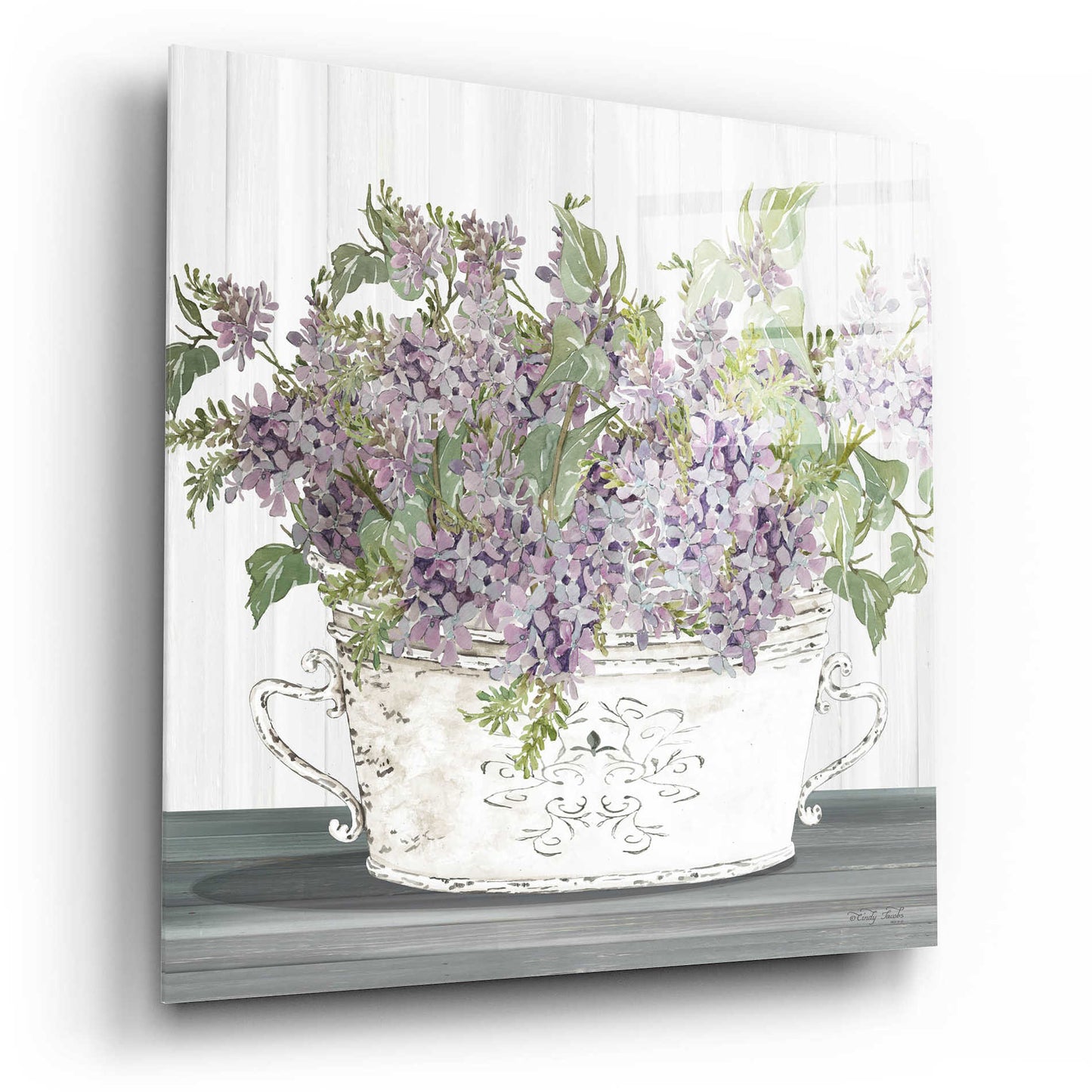 Epic Art 'Lilac Galvanized Pot' by Cindy Jacobs, Acrylic Glass Wall Art,12x12