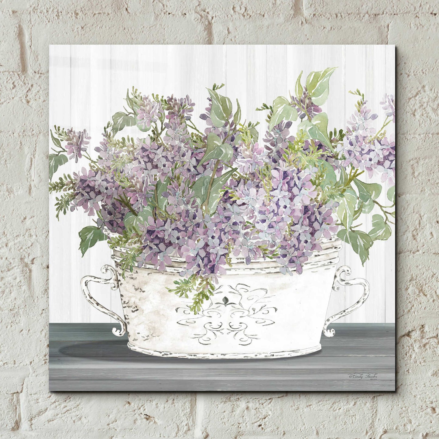 Epic Art 'Lilac Galvanized Pot' by Cindy Jacobs, Acrylic Glass Wall Art,12x12