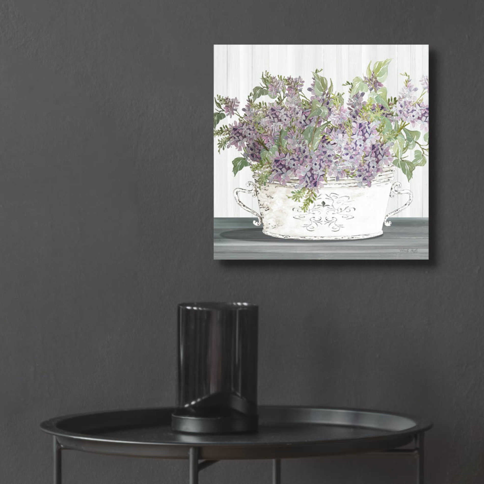 Epic Art 'Lilac Galvanized Pot' by Cindy Jacobs, Acrylic Glass Wall Art,12x12