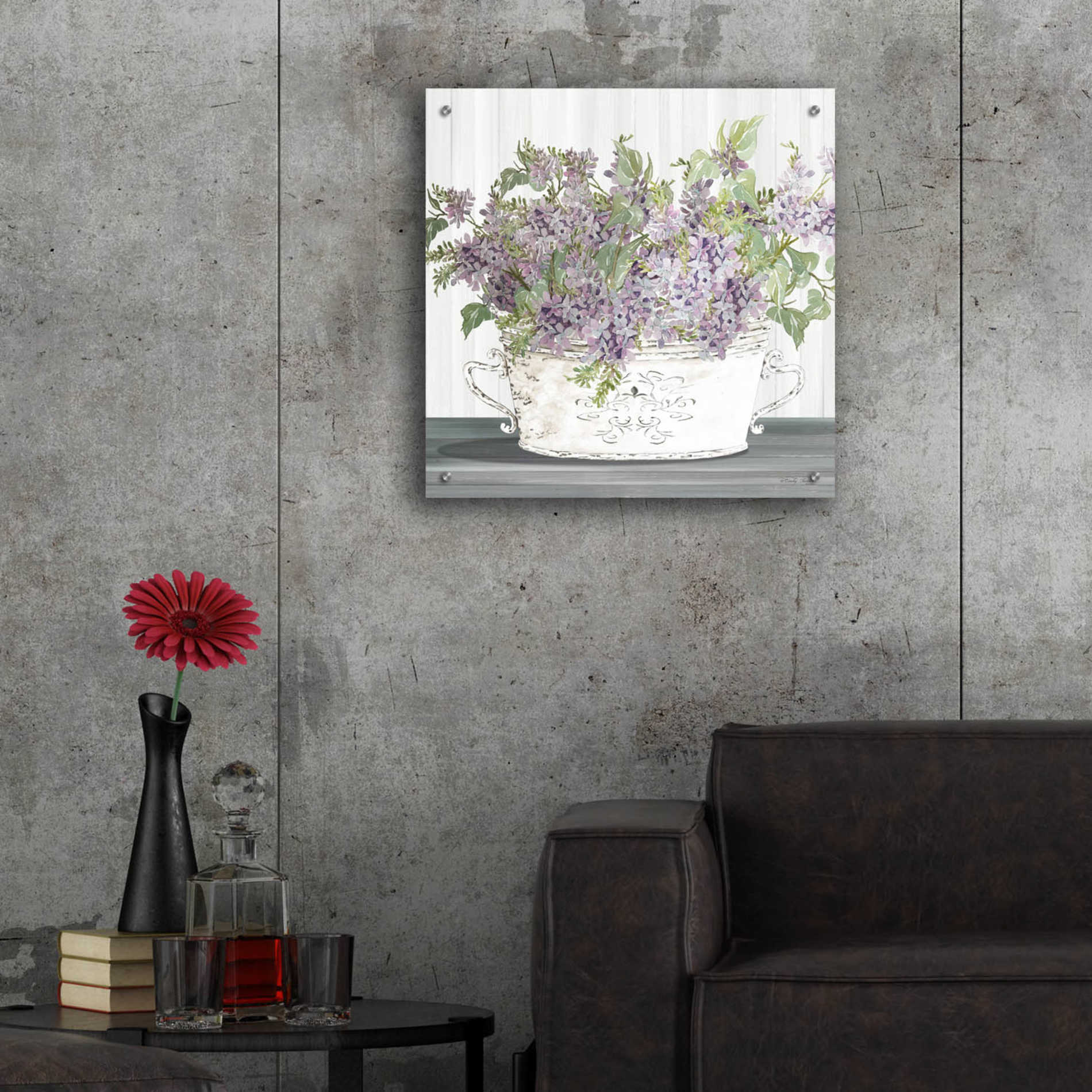 Epic Art 'Lilac Galvanized Pot' by Cindy Jacobs, Acrylic Glass Wall Art,24x24