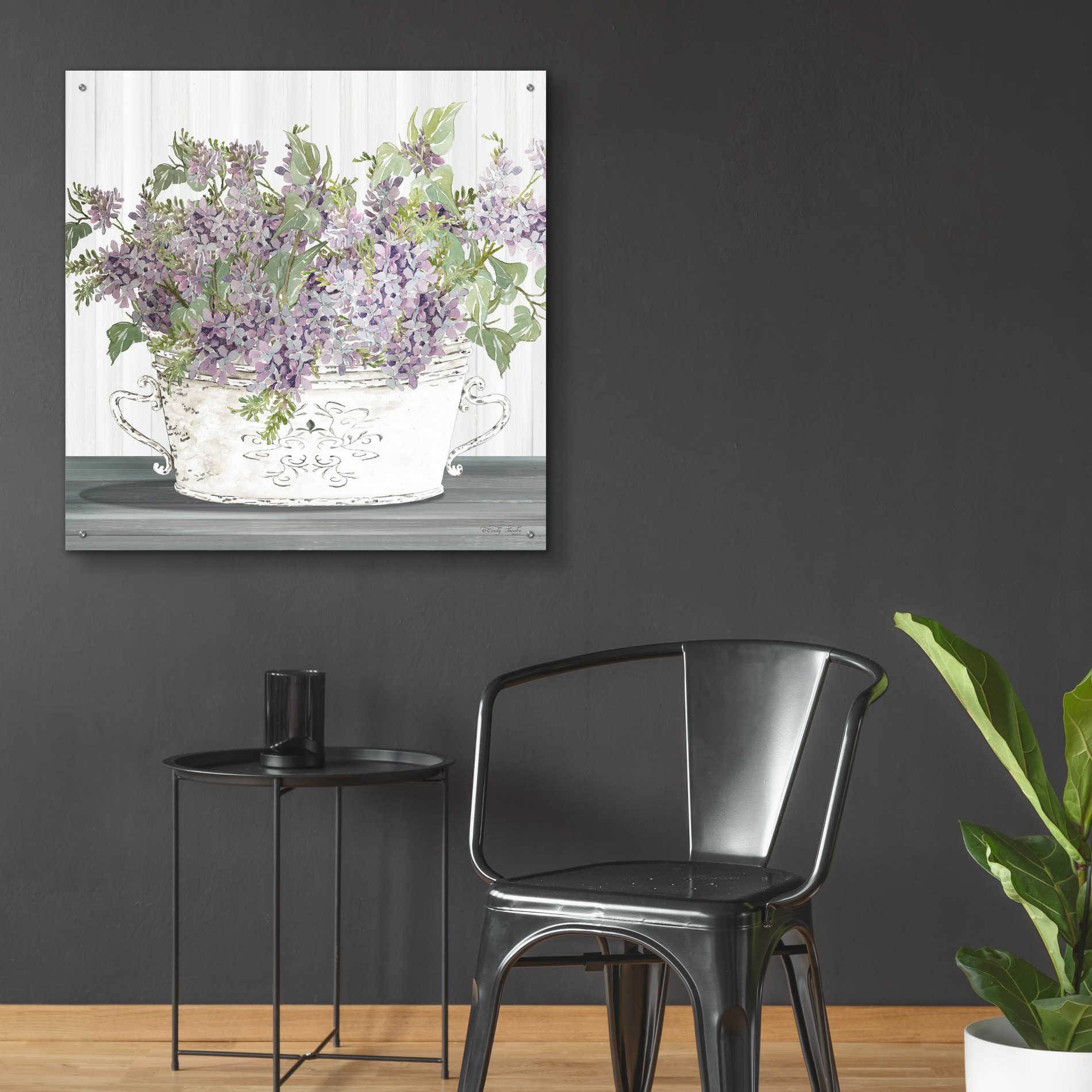 Epic Art 'Lilac Galvanized Pot' by Cindy Jacobs, Acrylic Glass Wall Art,36x36