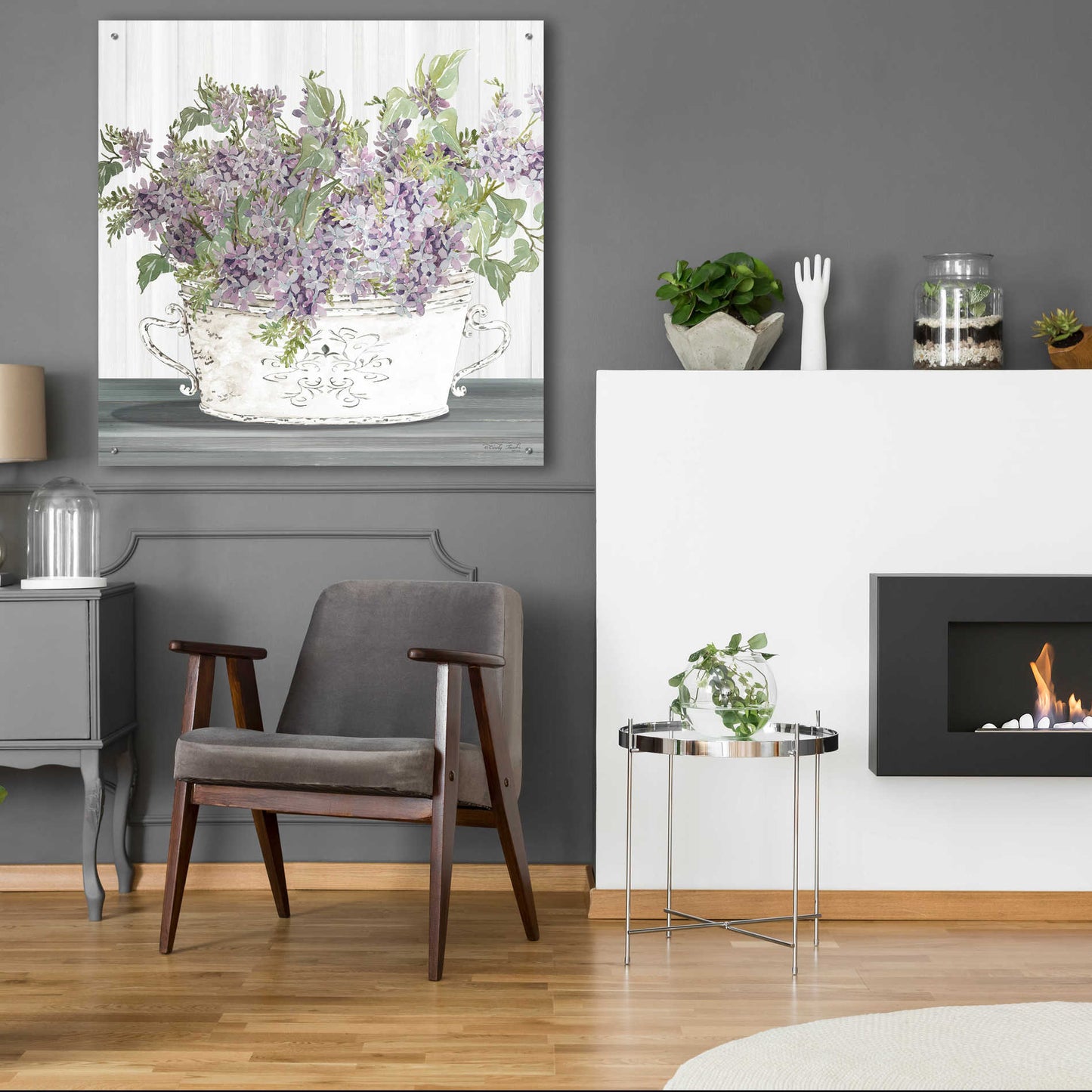 Epic Art 'Lilac Galvanized Pot' by Cindy Jacobs, Acrylic Glass Wall Art,36x36