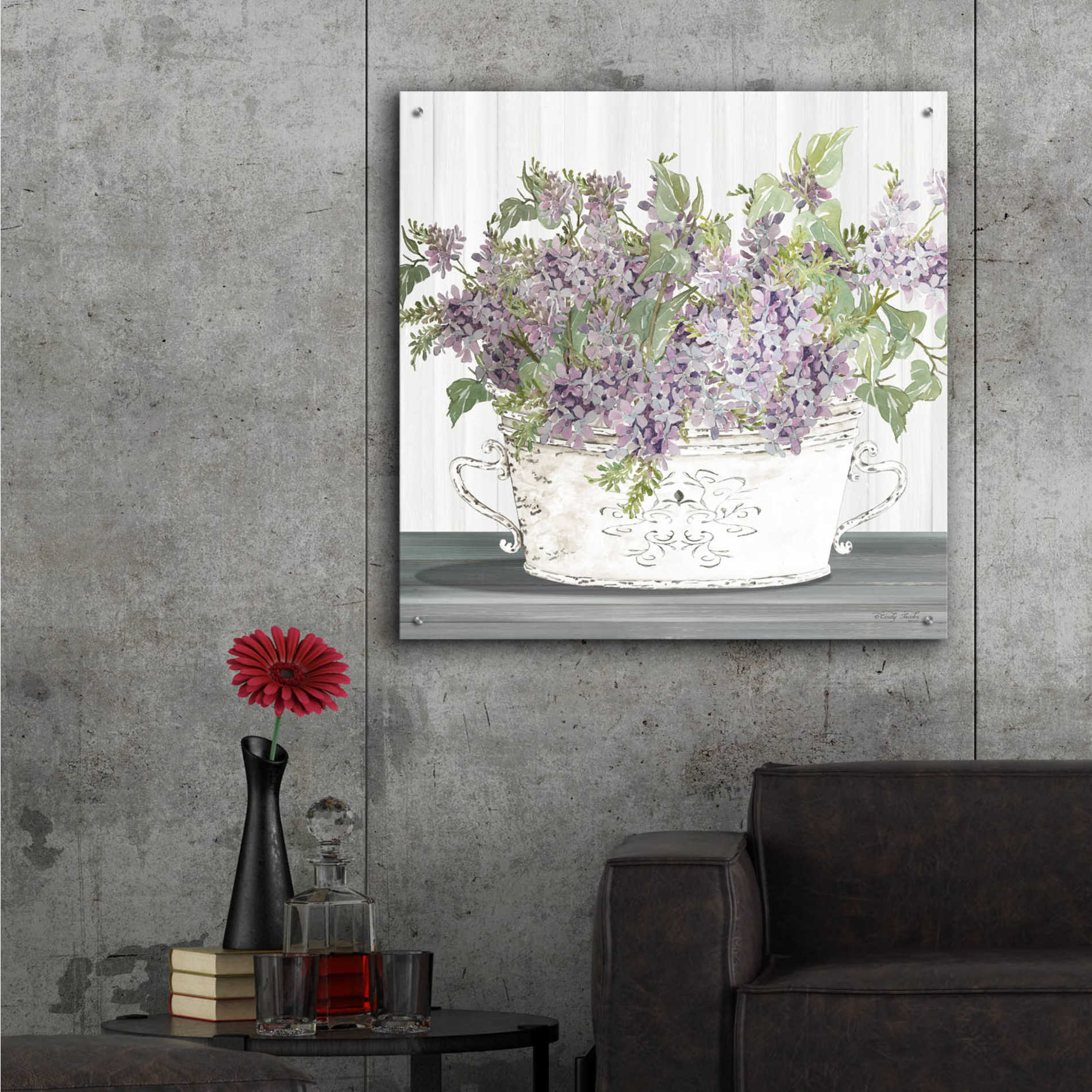 Epic Art 'Lilac Galvanized Pot' by Cindy Jacobs, Acrylic Glass Wall Art,36x36