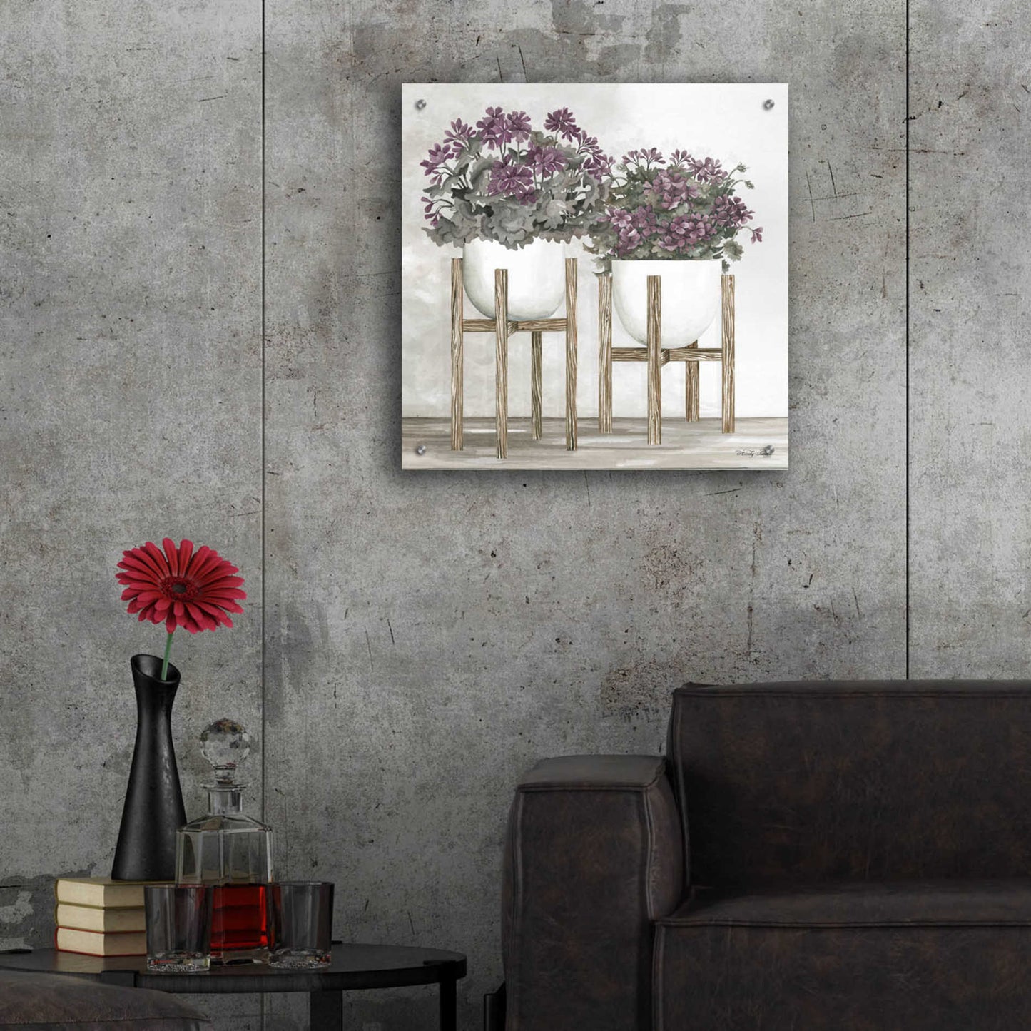 Epic Art 'Potted Geraniums' by Cindy Jacobs, Acrylic Glass Wall Art,24x24