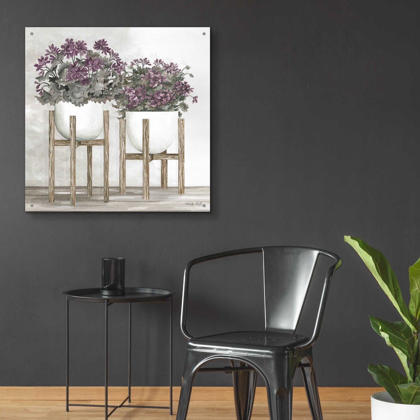 Epic Art 'Potted Geraniums' by Cindy Jacobs, Acrylic Glass Wall Art,36x36