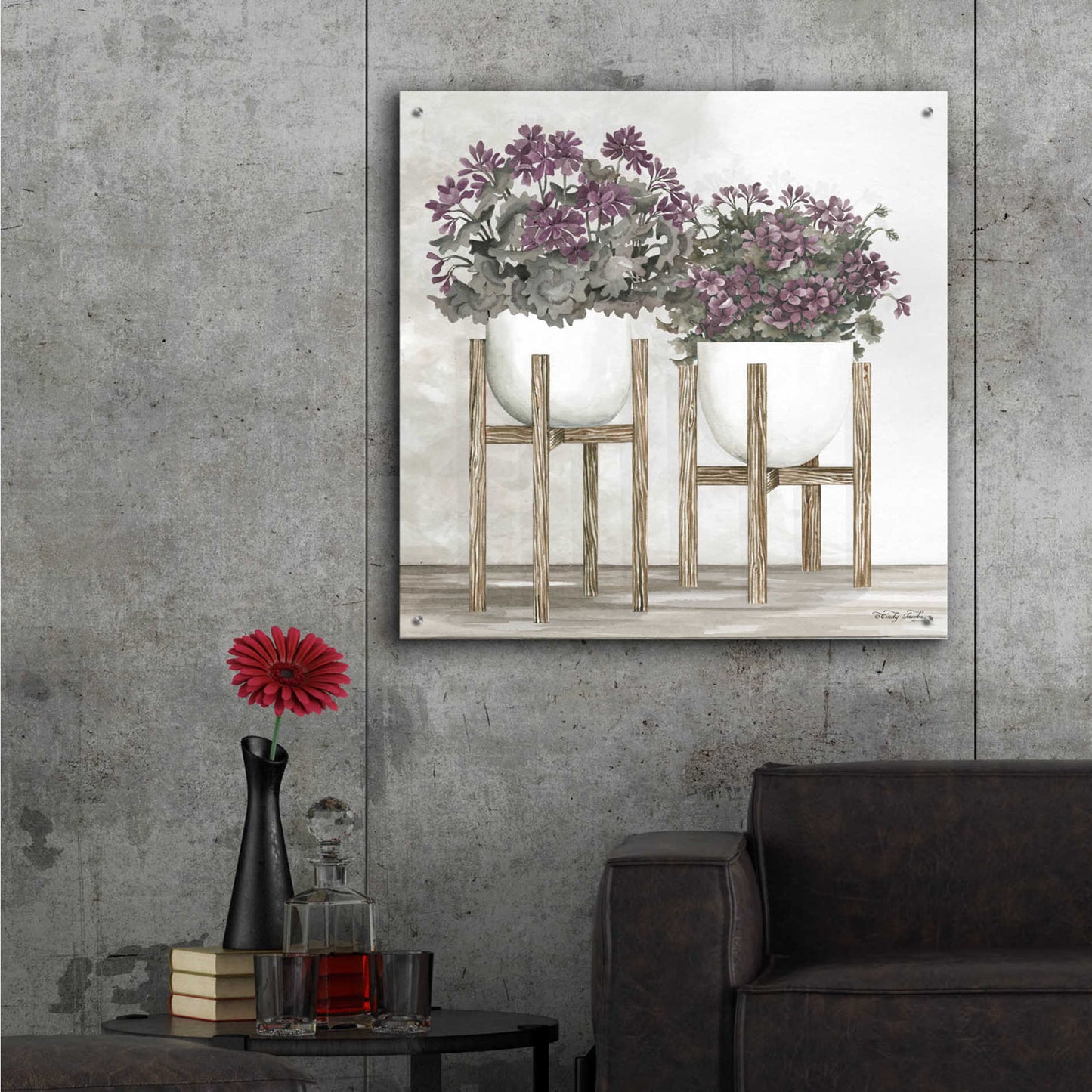 Epic Art 'Potted Geraniums' by Cindy Jacobs, Acrylic Glass Wall Art,36x36