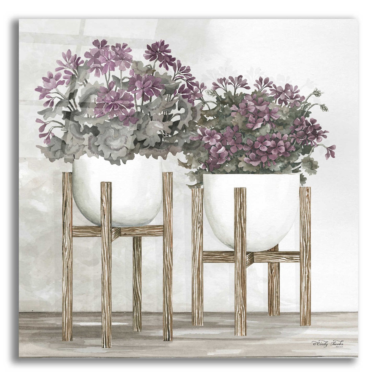 Epic Art 'Potted Geraniums' by Cindy Jacobs, Acrylic Glass Wall Art