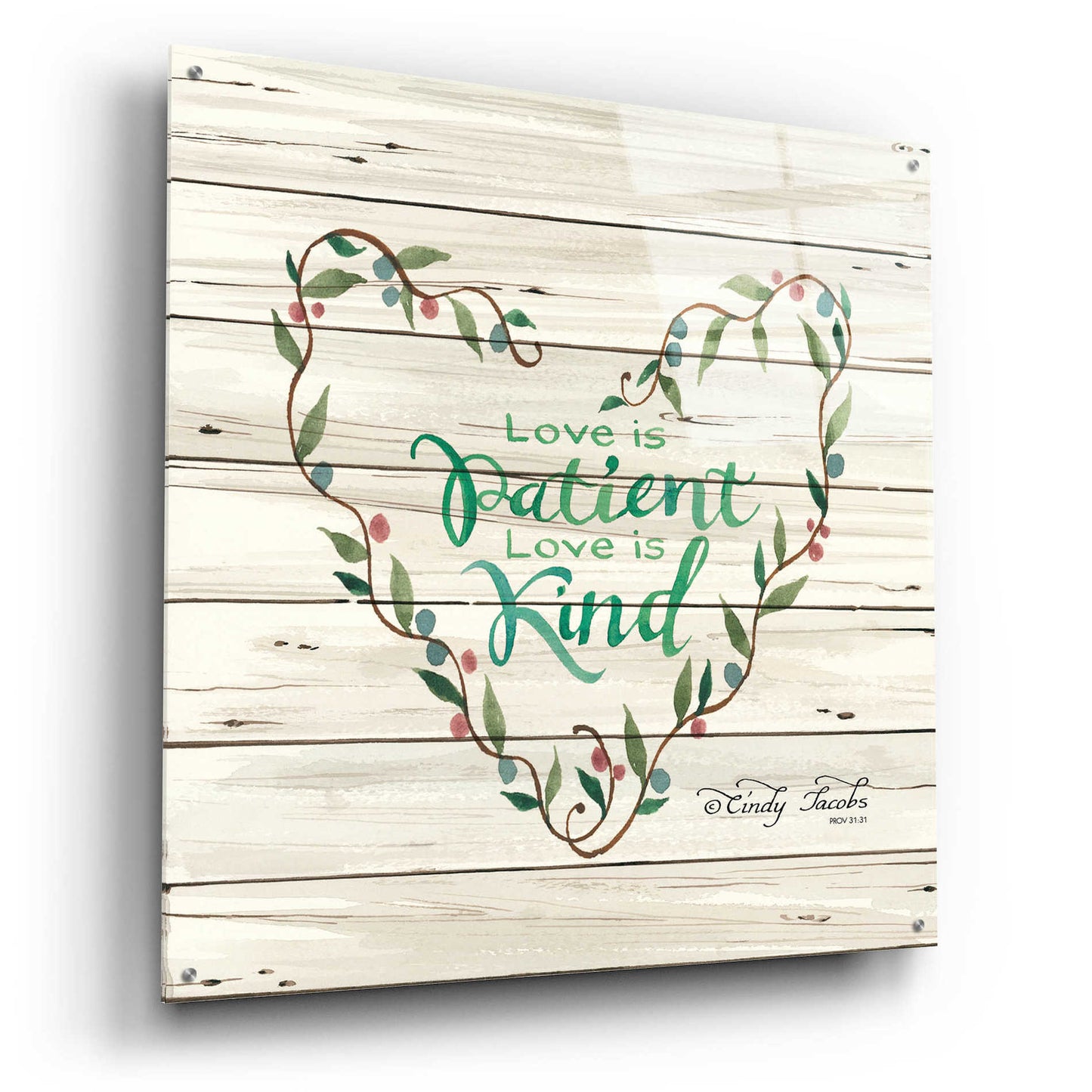 Epic Art 'Love is Patient Heart Wreath' by Cindy Jacobs, Acrylic Glass Wall Art,36x36