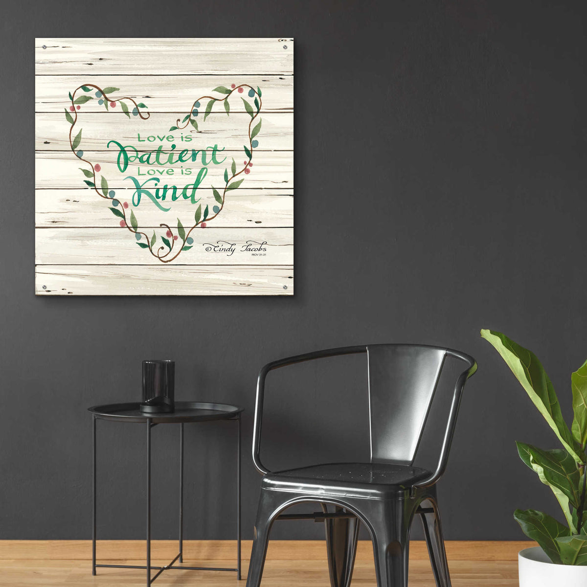 Epic Art 'Love is Patient Heart Wreath' by Cindy Jacobs, Acrylic Glass Wall Art,36x36
