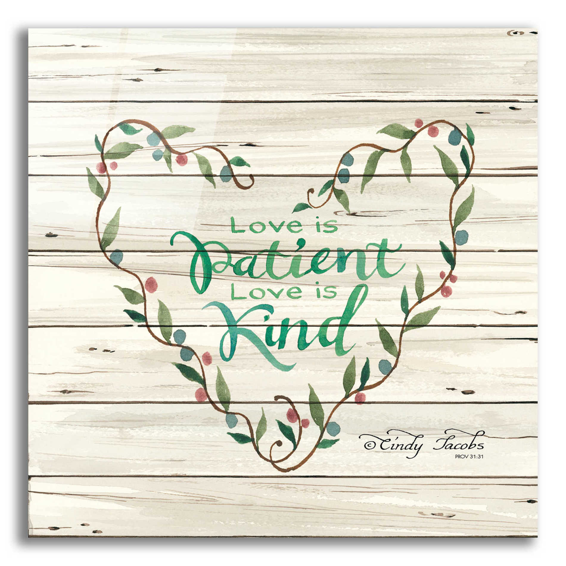 Epic Art 'Love is Patient Heart Wreath' by Cindy Jacobs, Acrylic Glass Wall Art