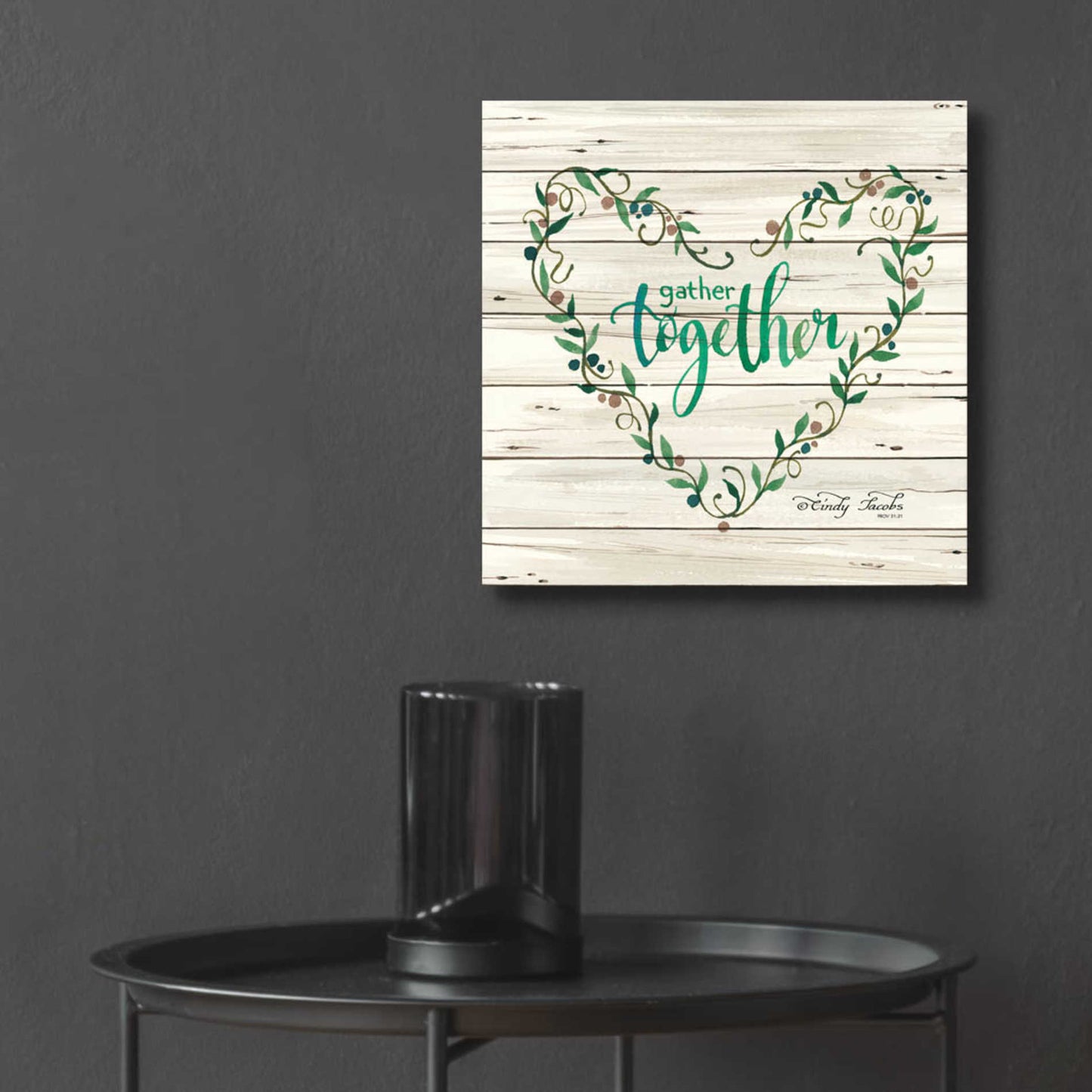 Epic Art 'Gather Together Heart Wreath' by Cindy Jacobs, Acrylic Glass Wall Art,12x12