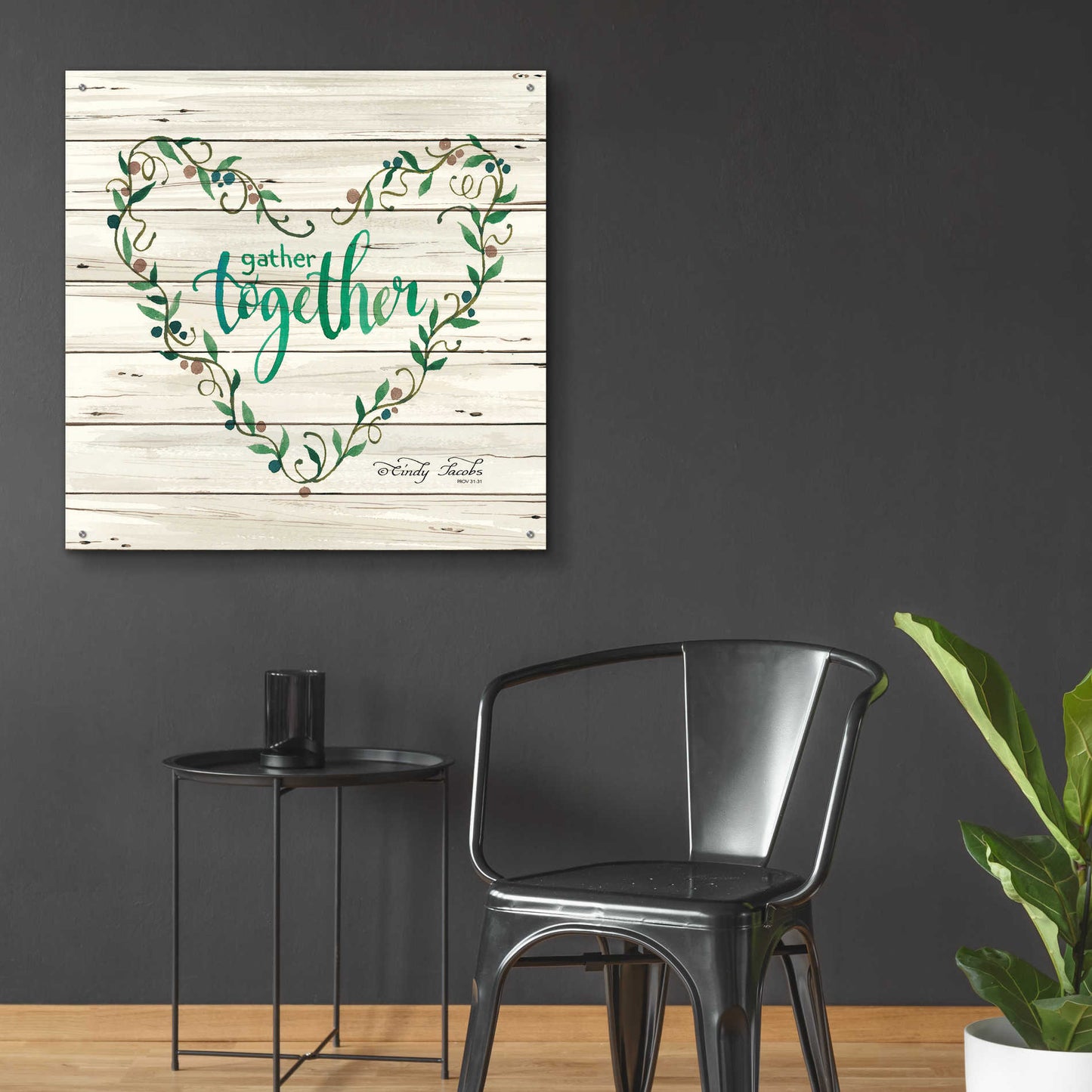 Epic Art 'Gather Together Heart Wreath' by Cindy Jacobs, Acrylic Glass Wall Art,36x36