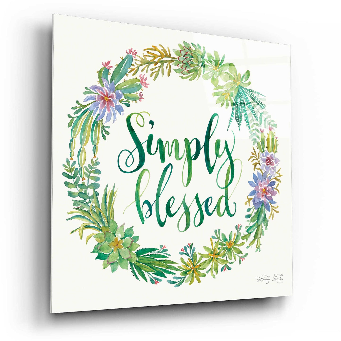 Epic Art 'Simply Blessed Succulent Wreath' by Cindy Jacobs, Acrylic Glass Wall Art,12x12