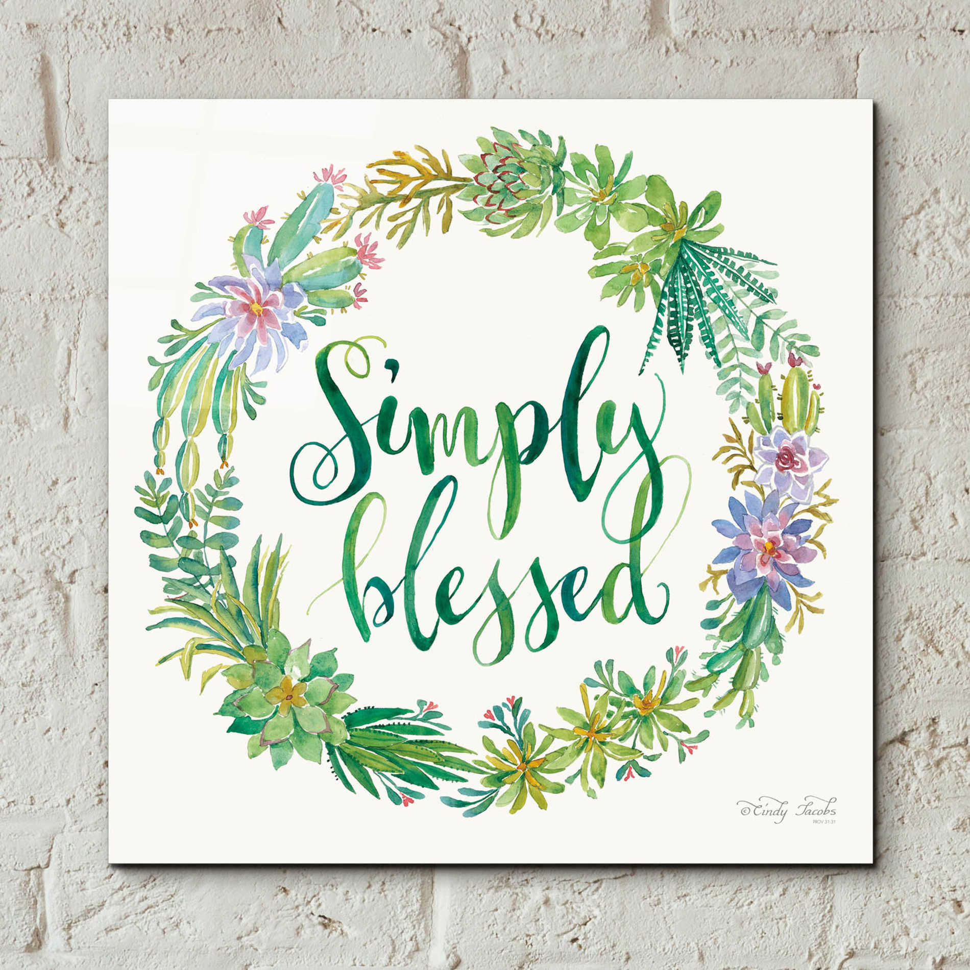 Epic Art 'Simply Blessed Succulent Wreath' by Cindy Jacobs, Acrylic Glass Wall Art,12x12