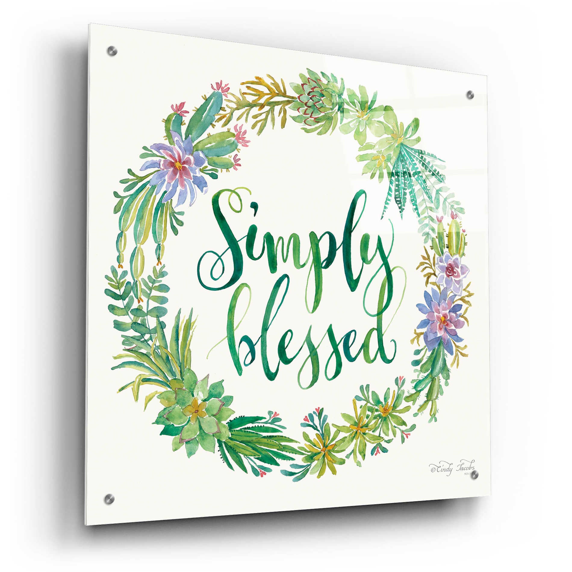 Epic Art 'Simply Blessed Succulent Wreath' by Cindy Jacobs, Acrylic Glass Wall Art,24x24