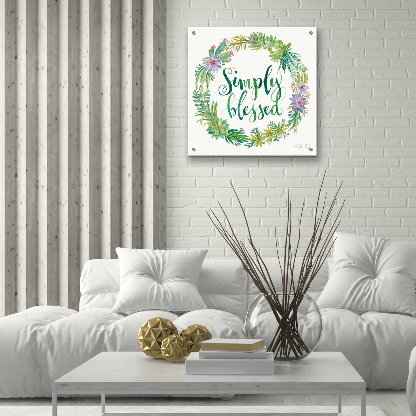 Epic Art 'Simply Blessed Succulent Wreath' by Cindy Jacobs, Acrylic Glass Wall Art,24x24