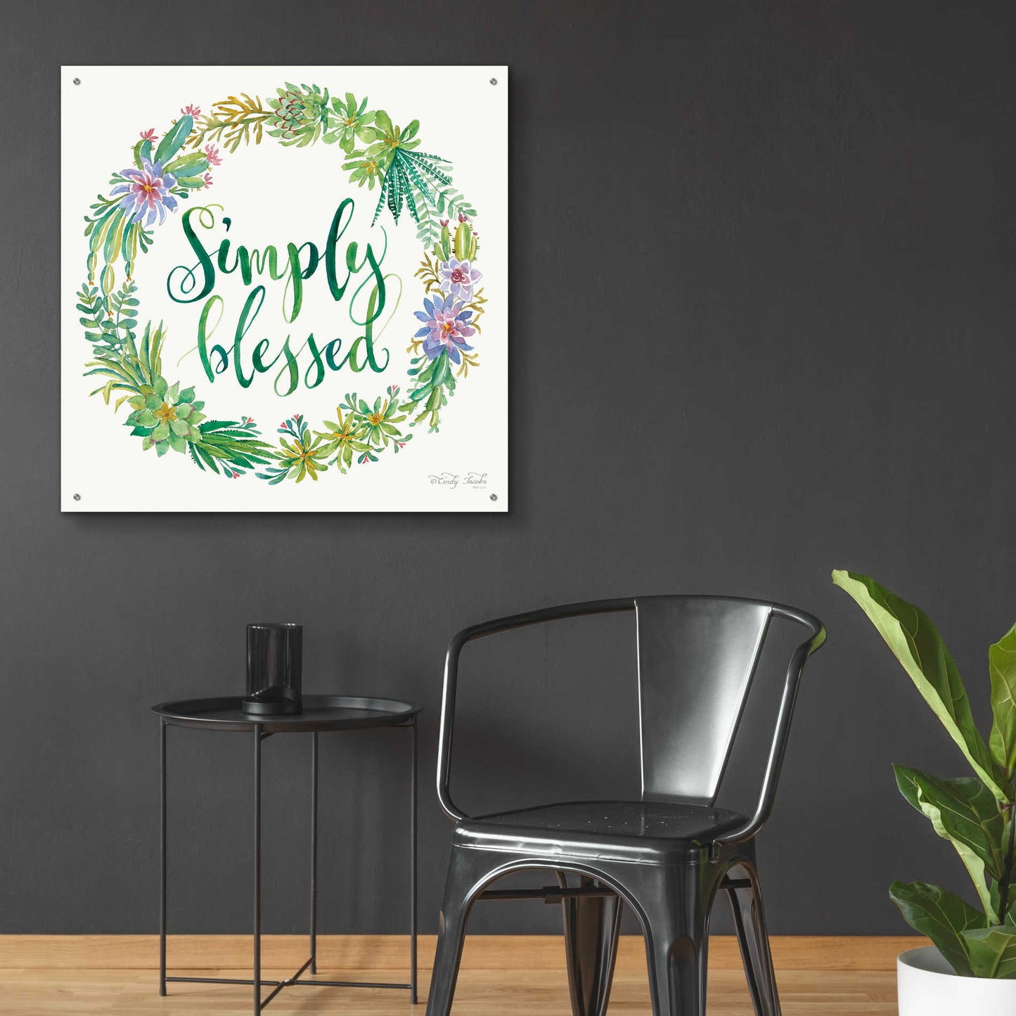 Epic Art 'Simply Blessed Succulent Wreath' by Cindy Jacobs, Acrylic Glass Wall Art,36x36